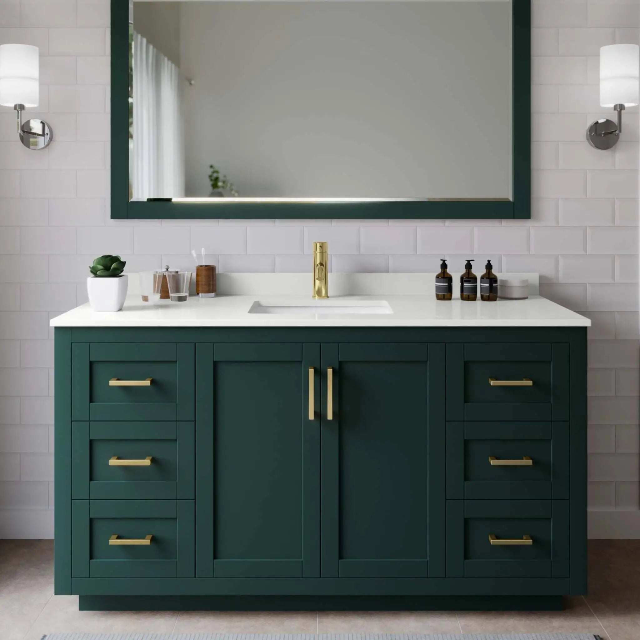 60" Miranda Single Bathroom Vanity in Green with Brushed Gold Trim by Wyndham