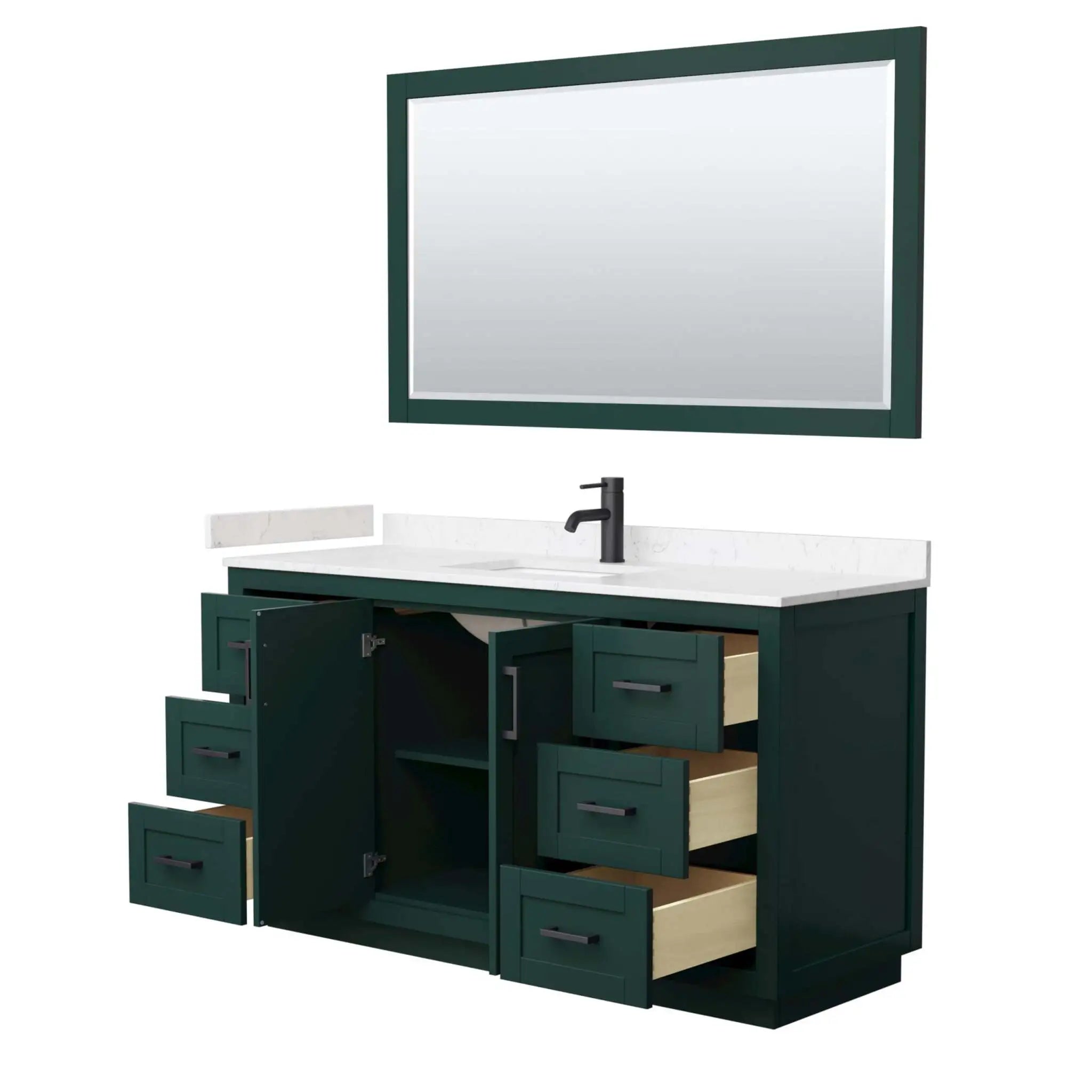60" Miranda Single Bathroom Vanity in Green with Matte Black Trim & 58" Mirror by Wyndham
