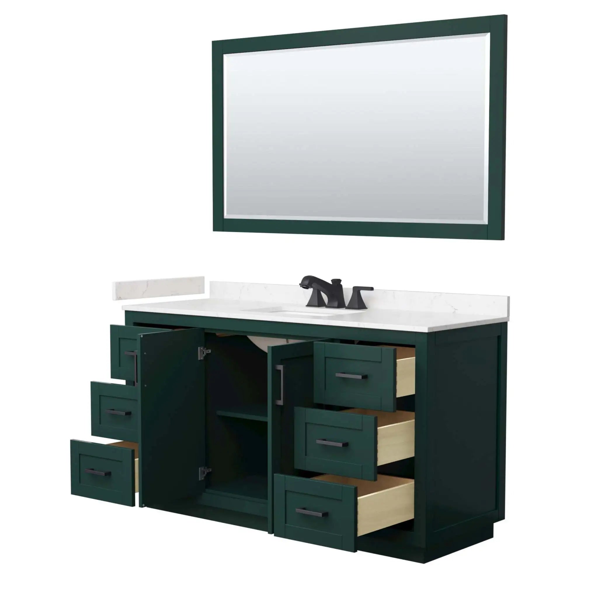 60" Miranda Single Bathroom Vanity in Green with Matte Black Trim & 58" Mirror by Wyndham