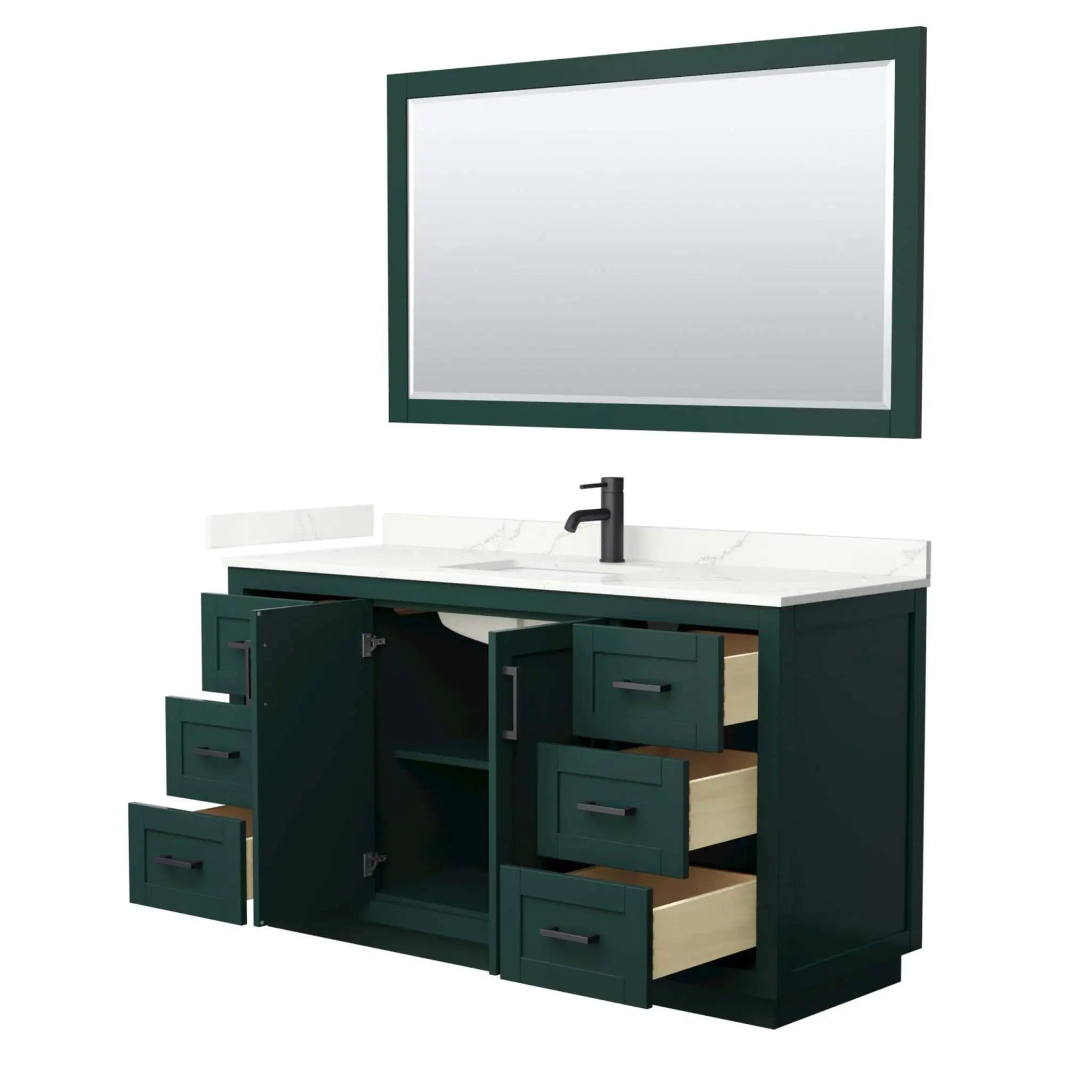 60" Miranda Single Bathroom Vanity in Green with Matte Black Trim & 58" Mirror by Wyndham