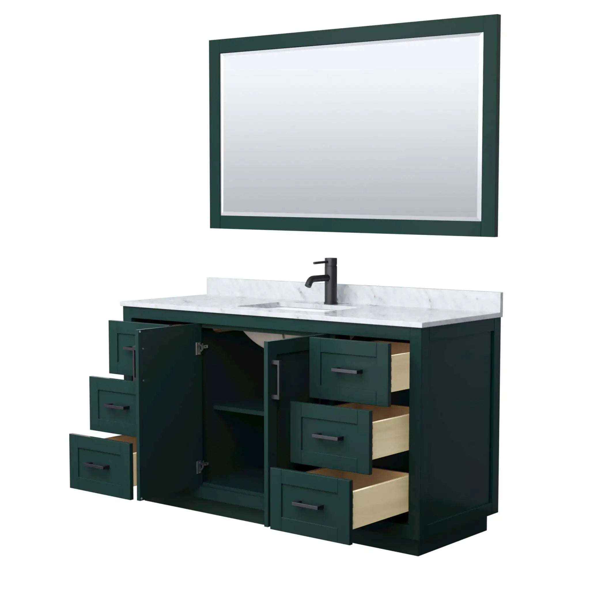 60" Miranda Single Bathroom Vanity in Green with Matte Black Trim & 58" Mirror by Wyndham