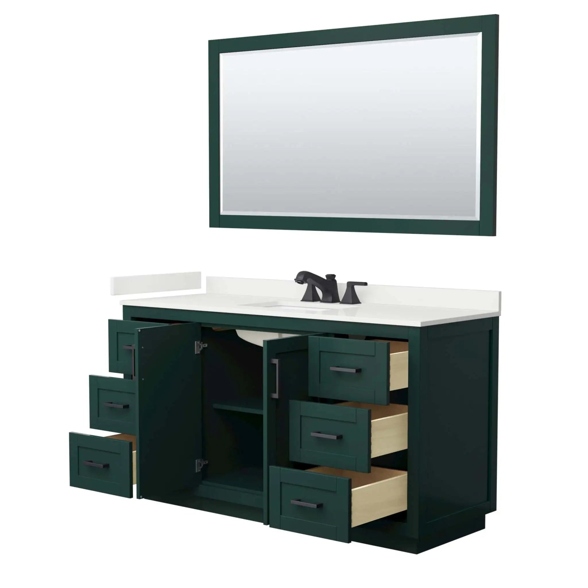 60" Miranda Single Bathroom Vanity in Green with Matte Black Trim & 58" Mirror by Wyndham