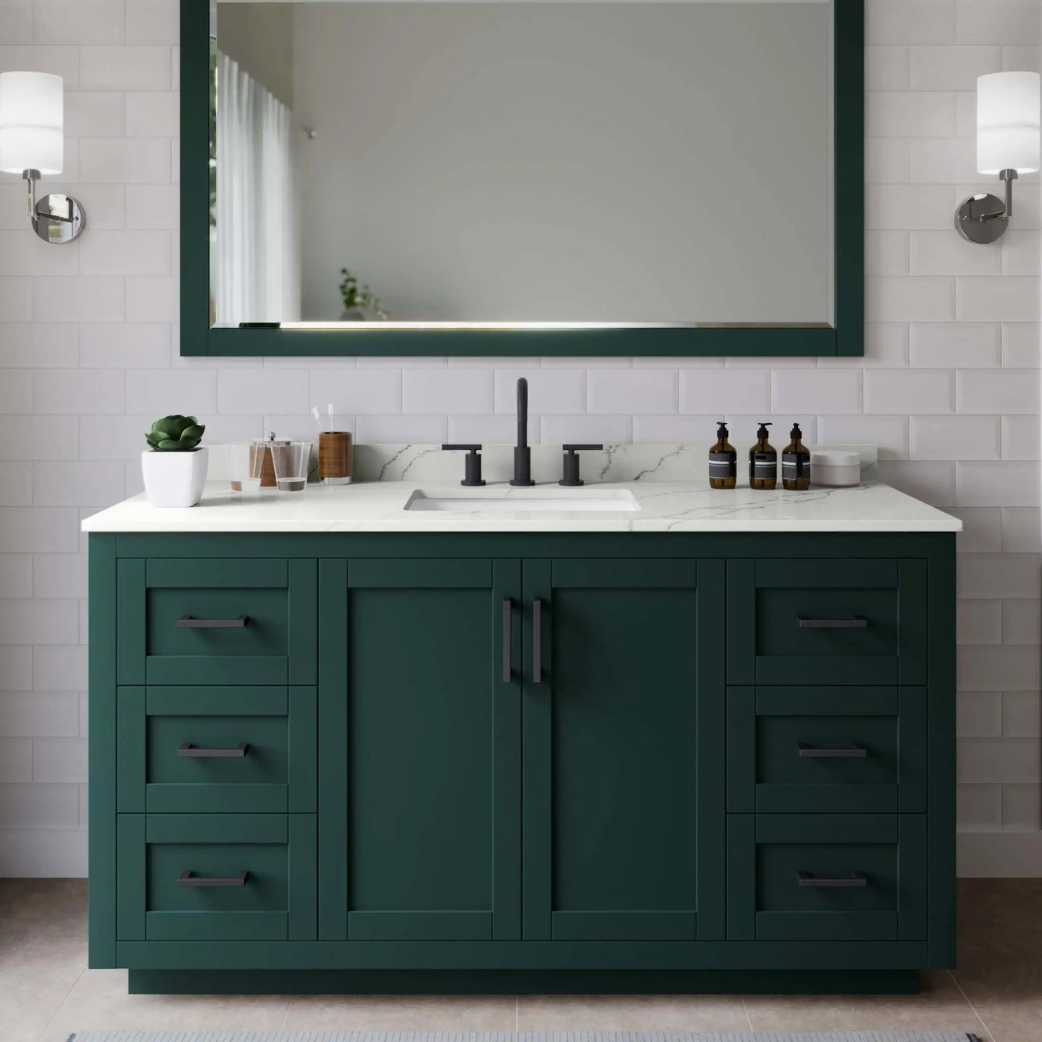 60" Miranda Single Bathroom Vanity in Green with Matte Black Trim by Wyndham