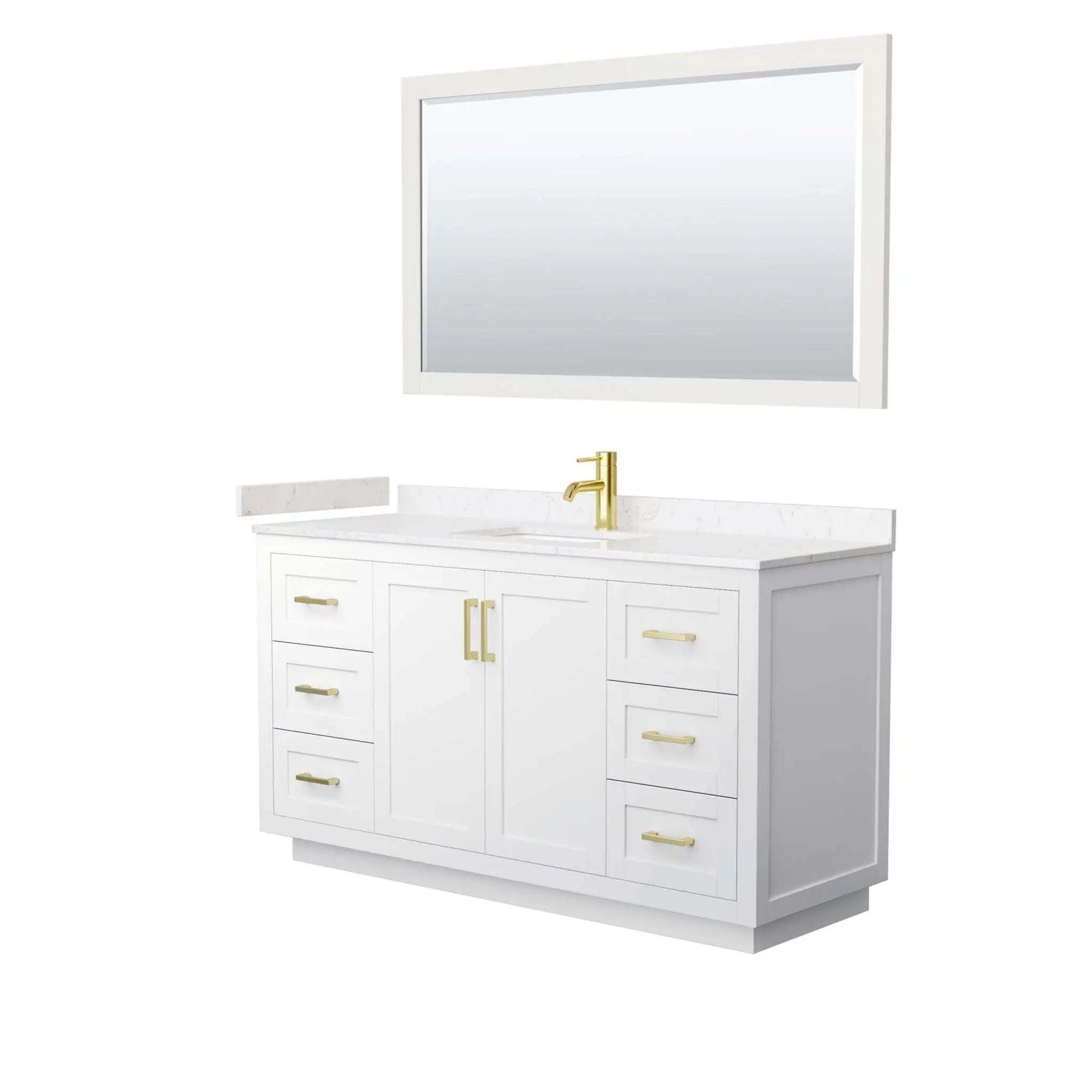 60" Miranda Single Bathroom Vanity in White with Brushed Gold Trim & 58" Mirror by Wyndham