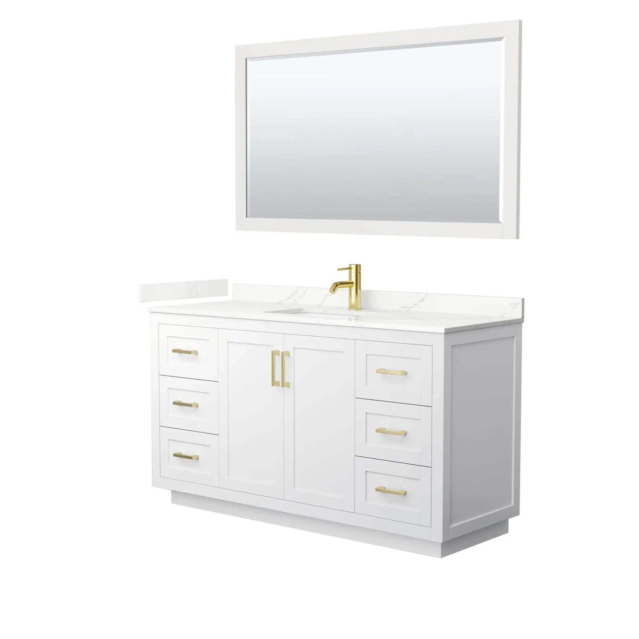 60" Miranda Single Bathroom Vanity in White with Brushed Gold Trim & 58" Mirror by Wyndham
