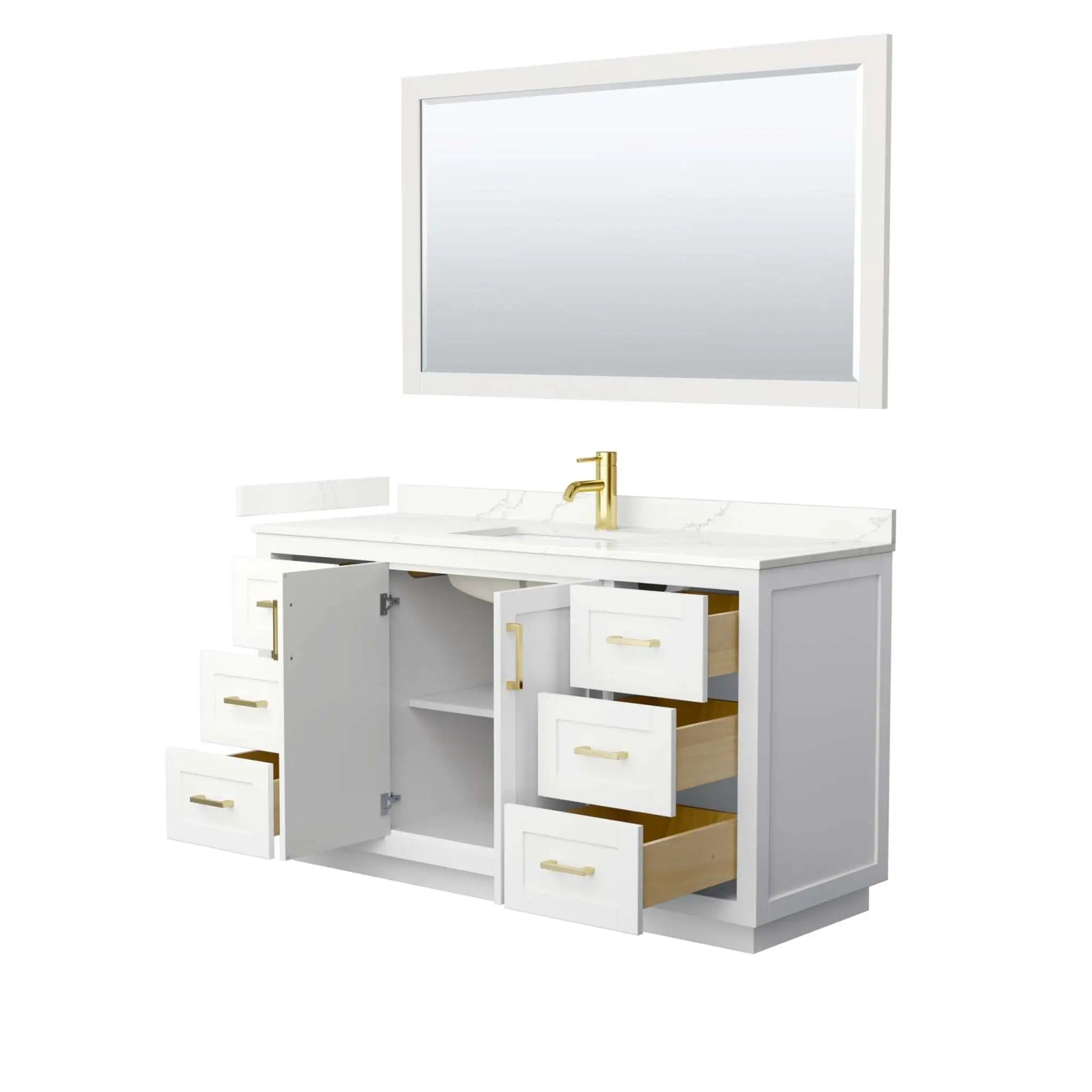 60" Miranda Single Bathroom Vanity in White with Brushed Gold Trim & 58" Mirror by Wyndham