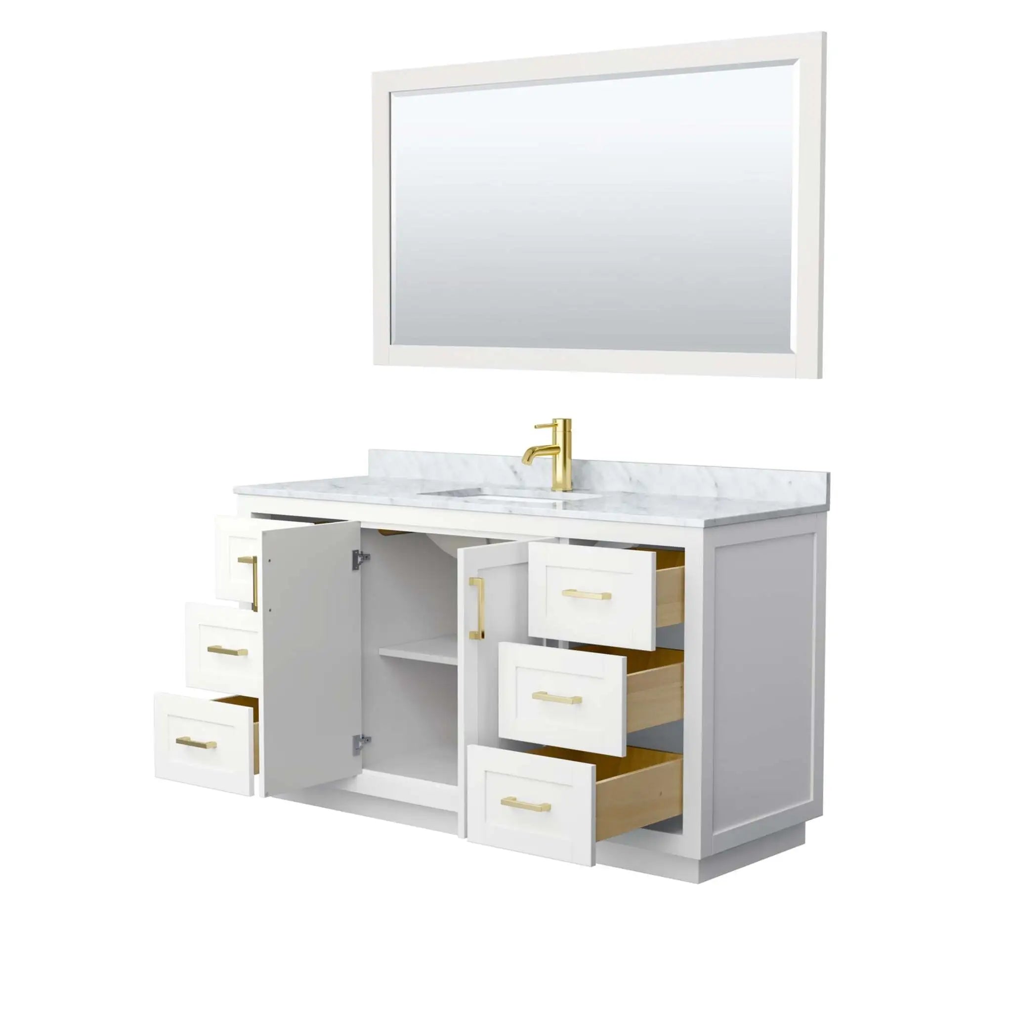 60" Miranda Single Bathroom Vanity in White with Brushed Gold Trim & 58" Mirror by Wyndham