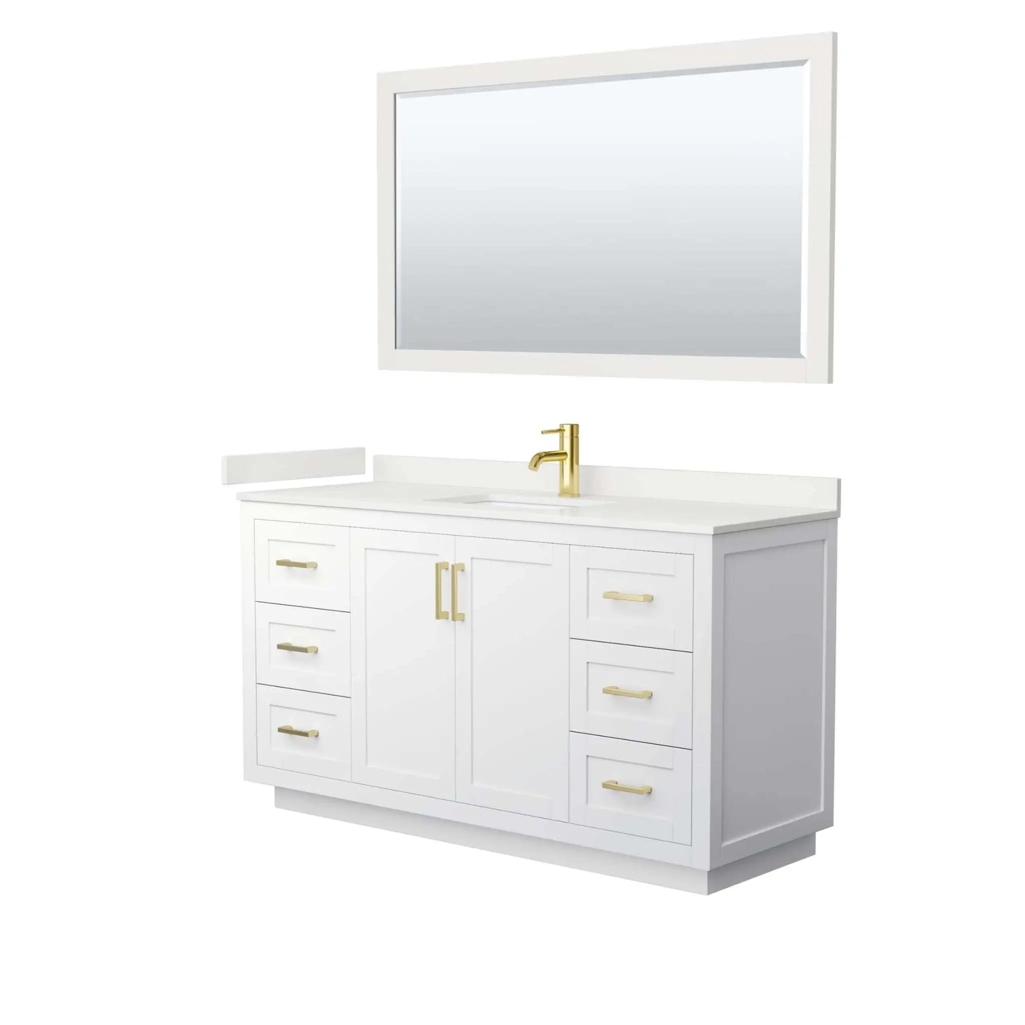 60" Miranda Single Bathroom Vanity in White with Brushed Gold Trim & 58" Mirror by Wyndham