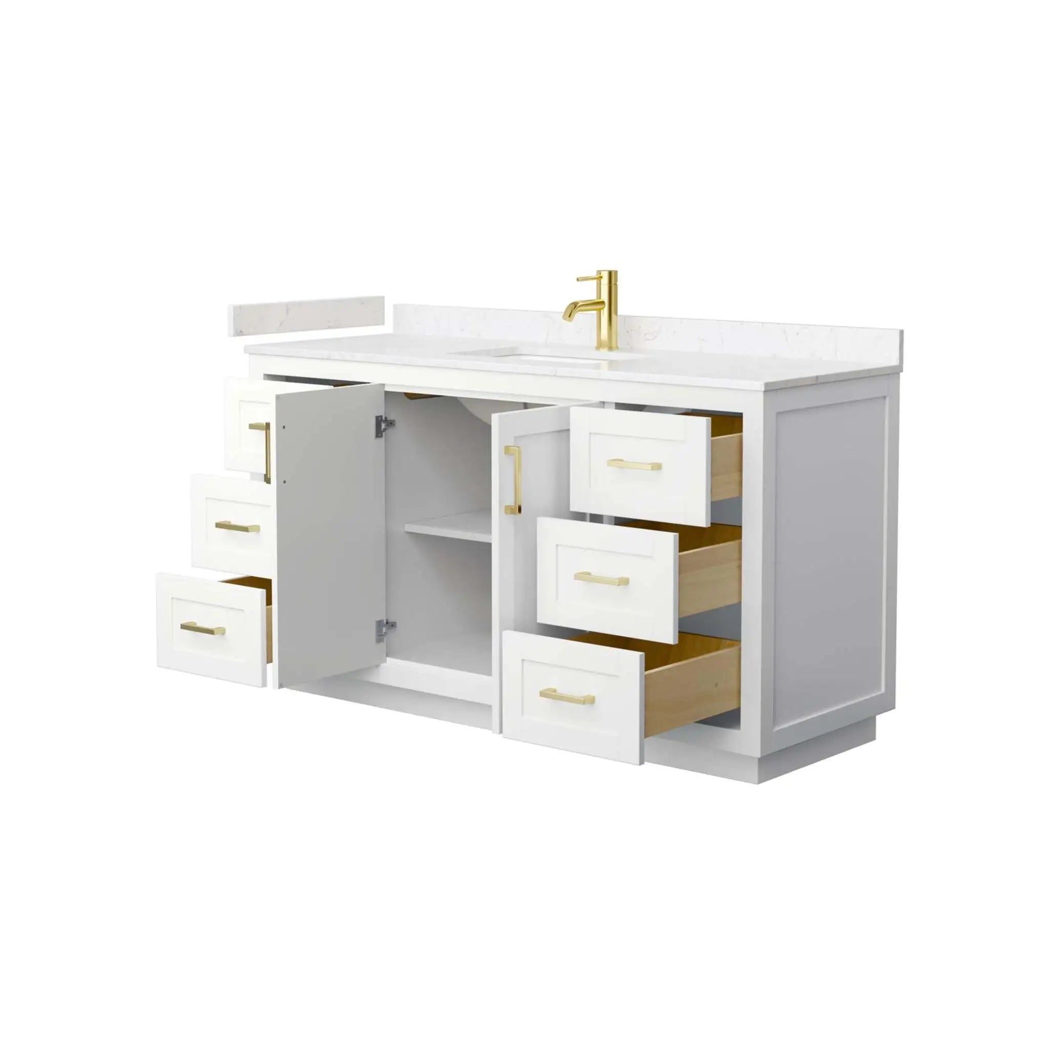 60" Miranda Single Bathroom Vanity in White with Brushed Gold Trim by Wyndham
