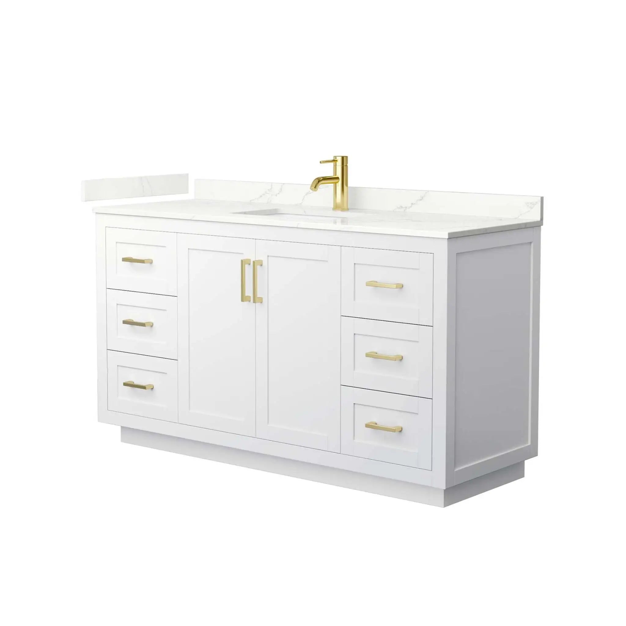60" Miranda Single Bathroom Vanity in White with Brushed Gold Trim by Wyndham