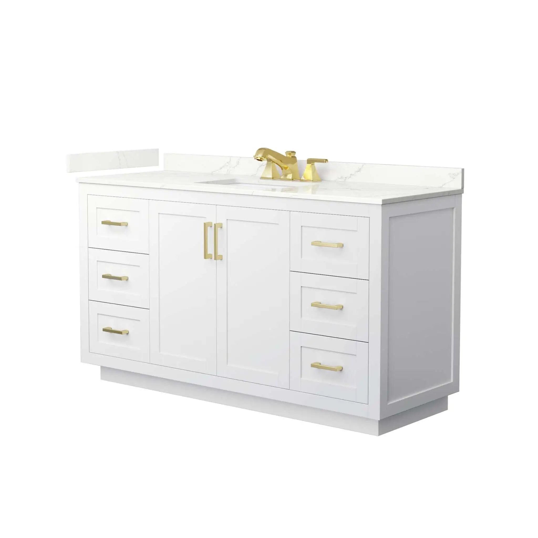 60" Miranda Single Bathroom Vanity in White with Brushed Gold Trim by Wyndham