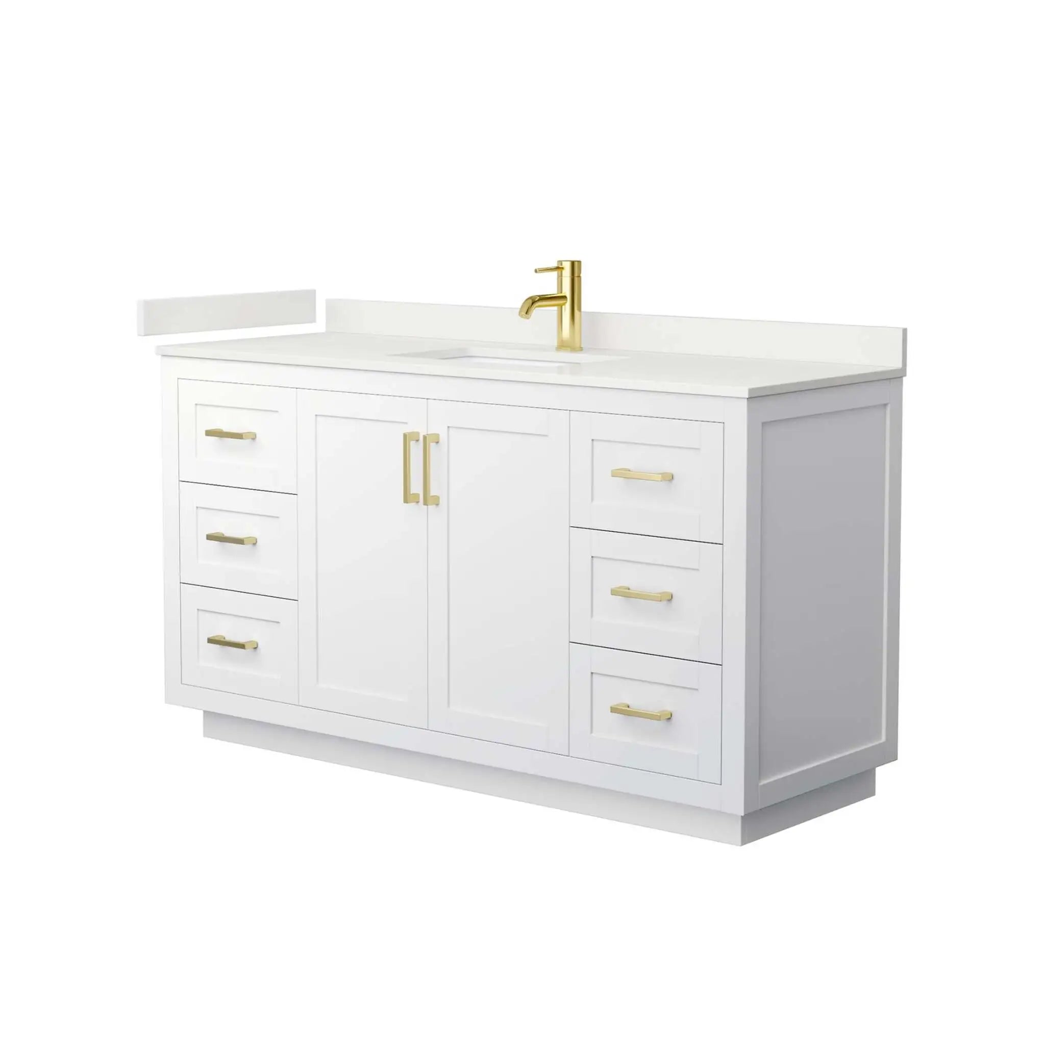 60" Miranda Single Bathroom Vanity in White with Brushed Gold Trim by Wyndham