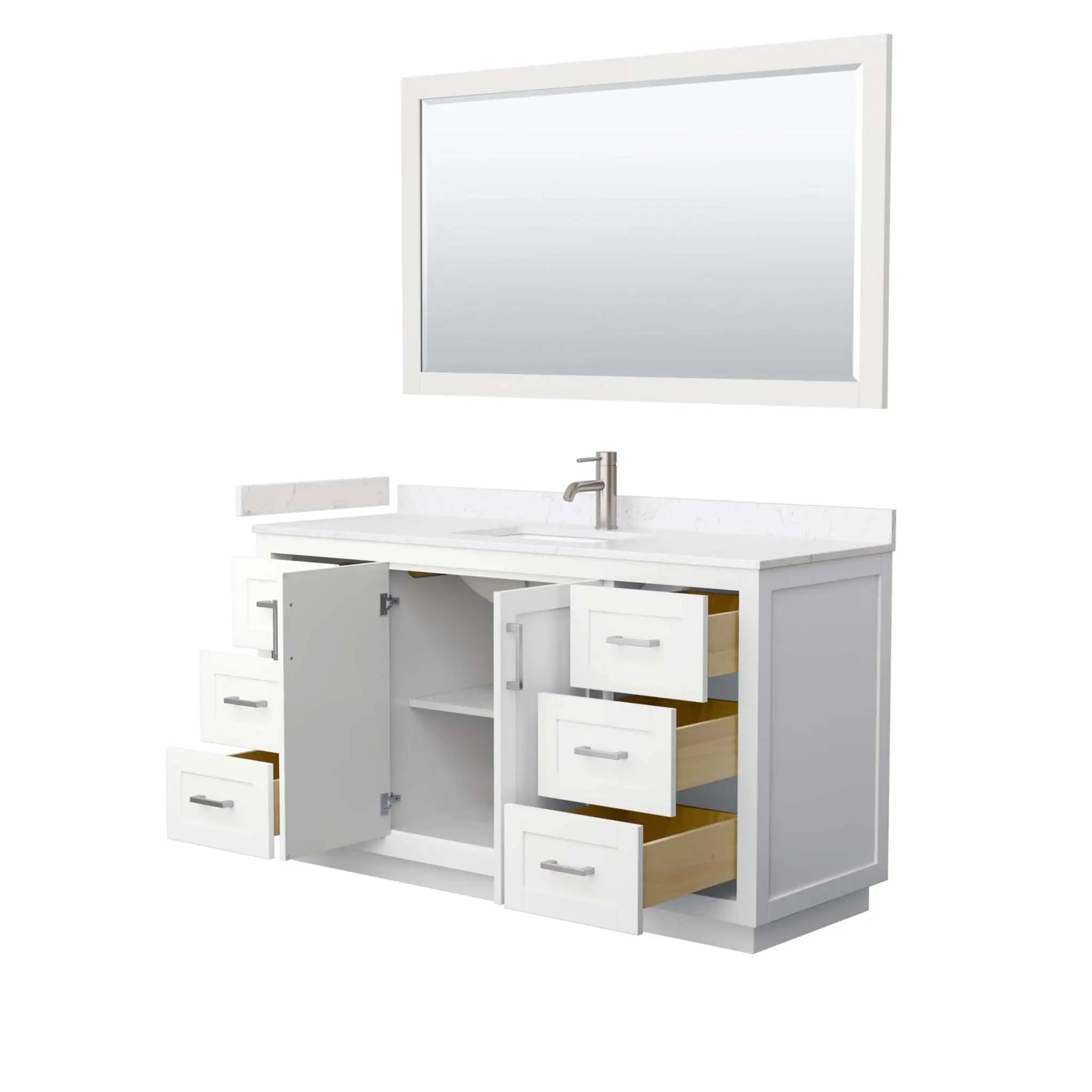 60" Miranda Single Bathroom Vanity in White with Brushed Nickel Trim & 58" Mirror by Wyndham