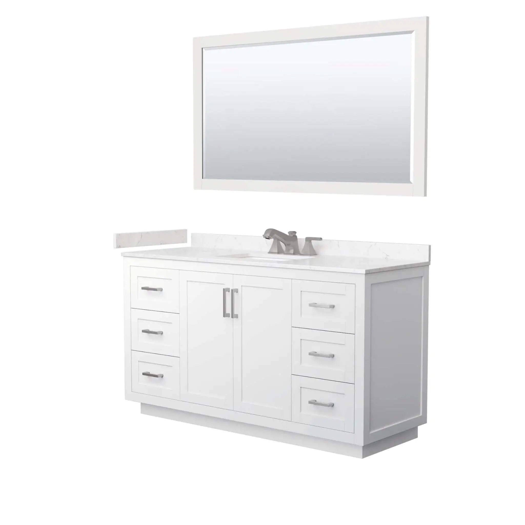60" Miranda Single Bathroom Vanity in White with Brushed Nickel Trim & 58" Mirror by Wyndham