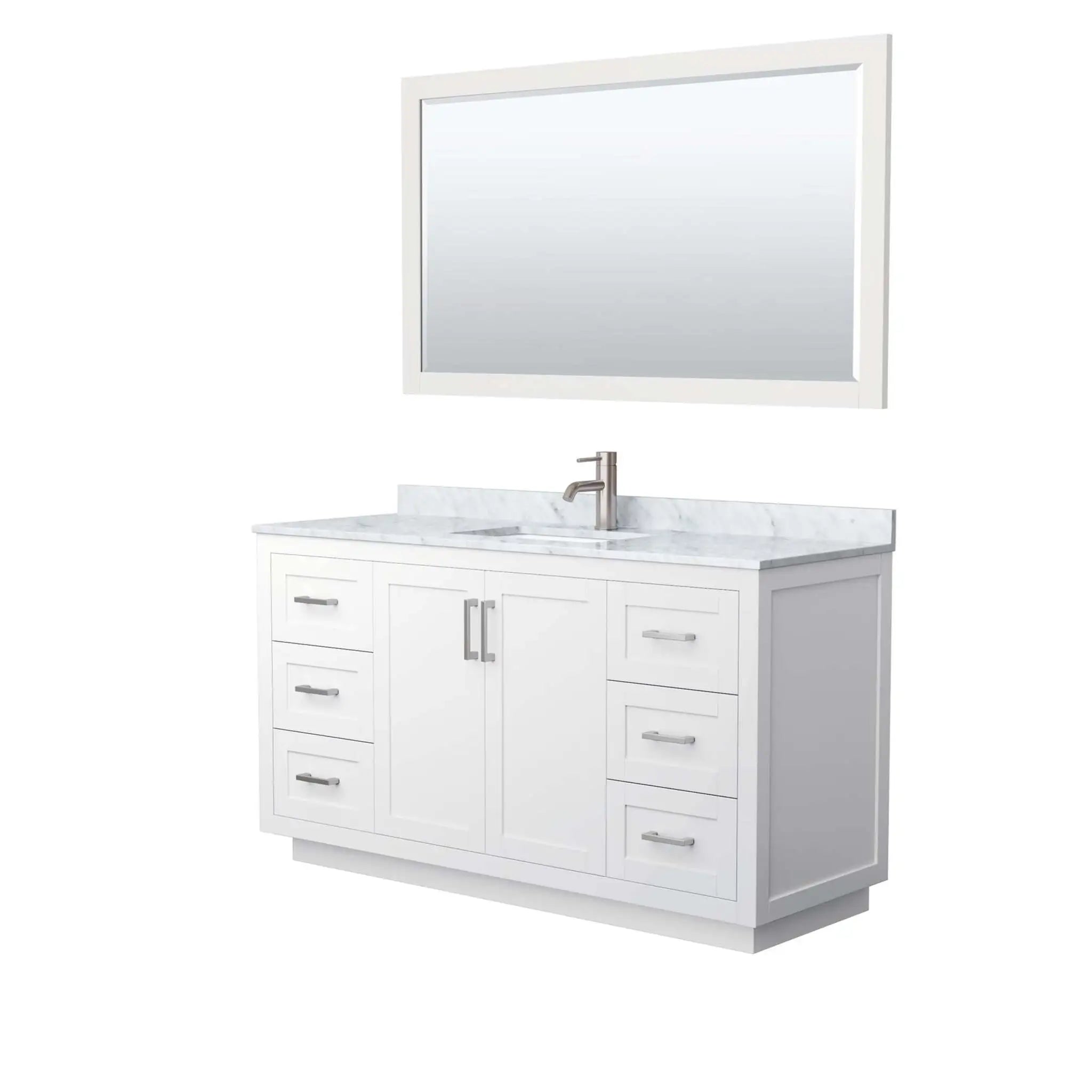 60" Miranda Single Bathroom Vanity in White with Brushed Nickel Trim & 58" Mirror by Wyndham