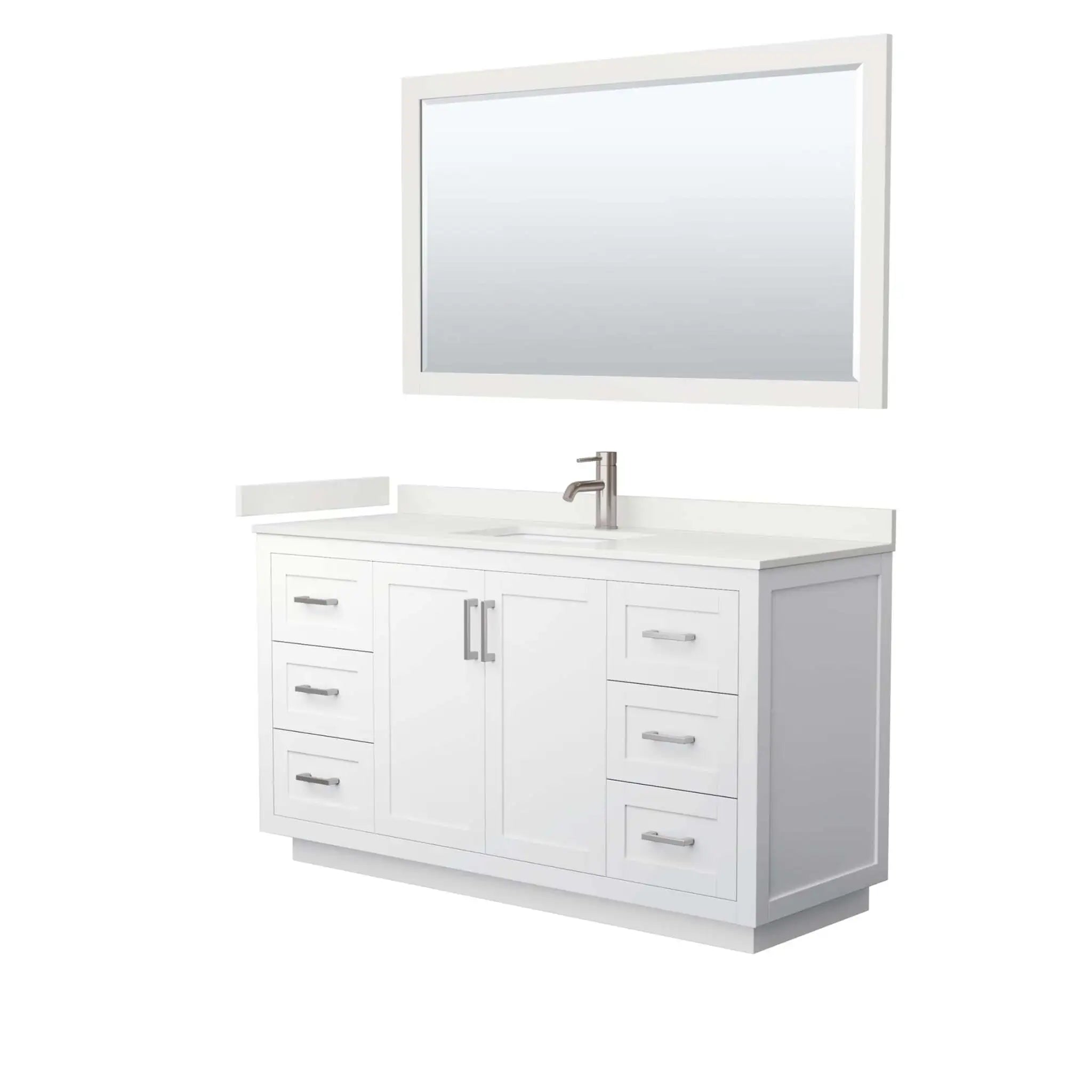 60" Miranda Single Bathroom Vanity in White with Brushed Nickel Trim & 58" Mirror by Wyndham