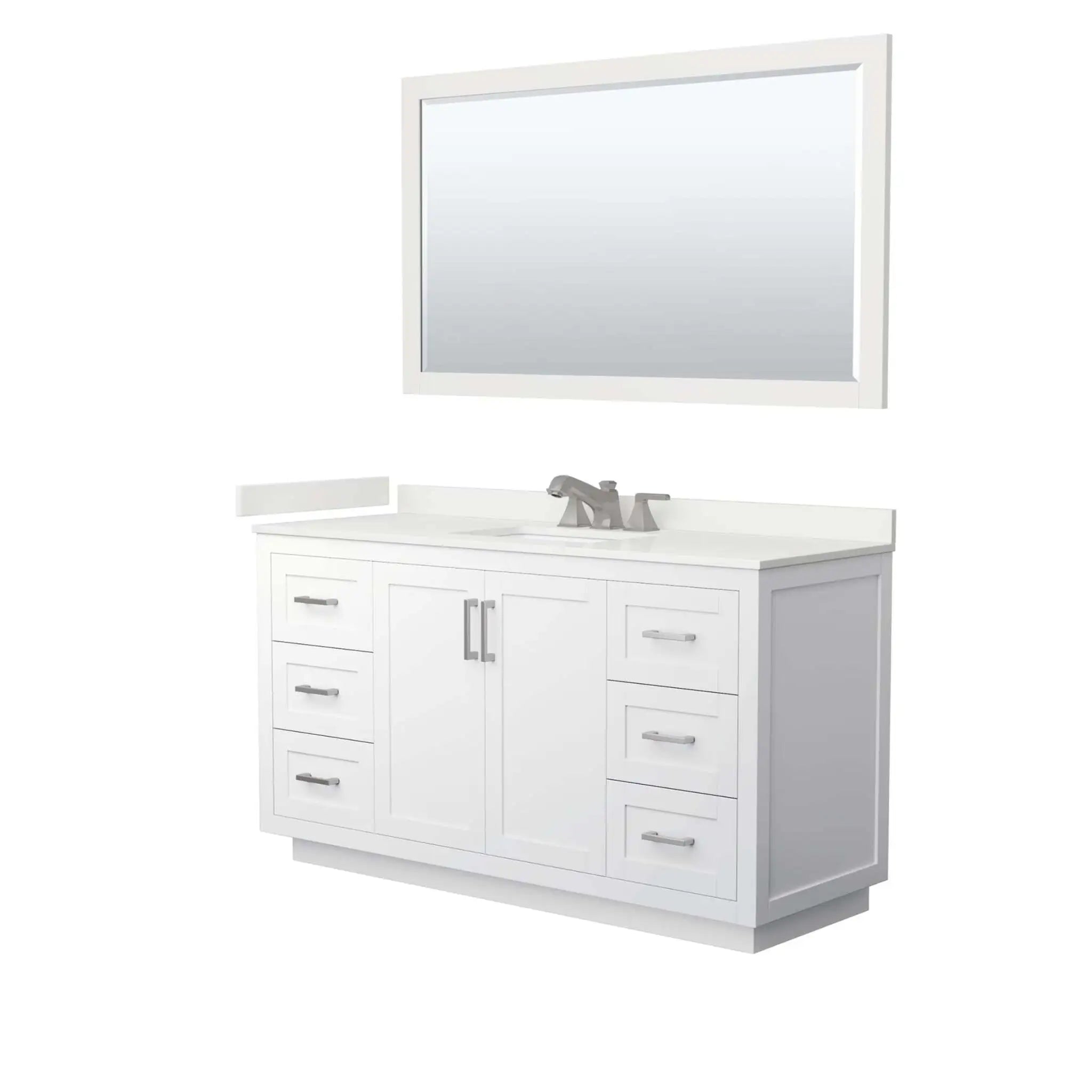 60" Miranda Single Bathroom Vanity in White with Brushed Nickel Trim & 58" Mirror by Wyndham