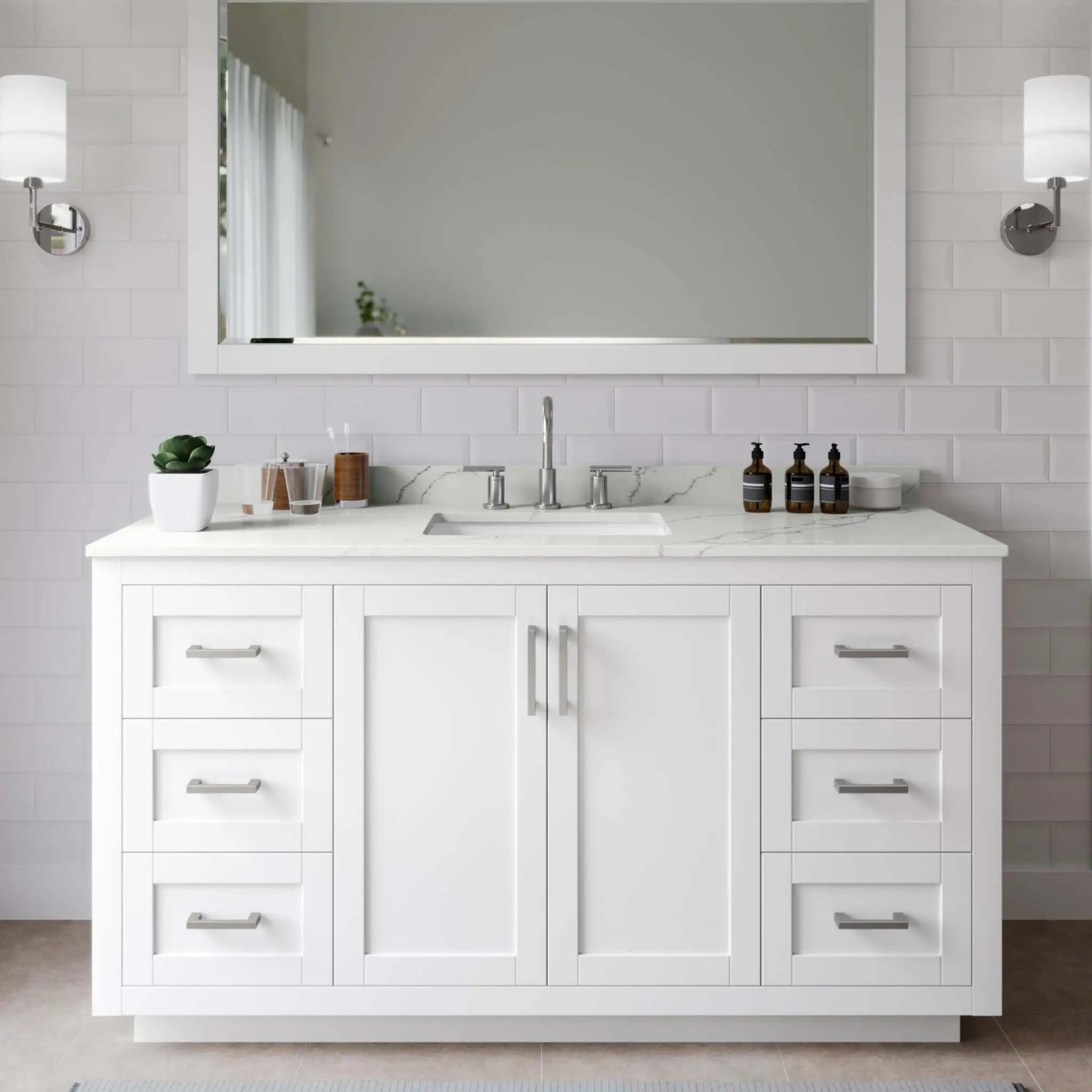 60" Miranda Single Bathroom Vanity in White with Brushed Nickel Trim by Wyndham