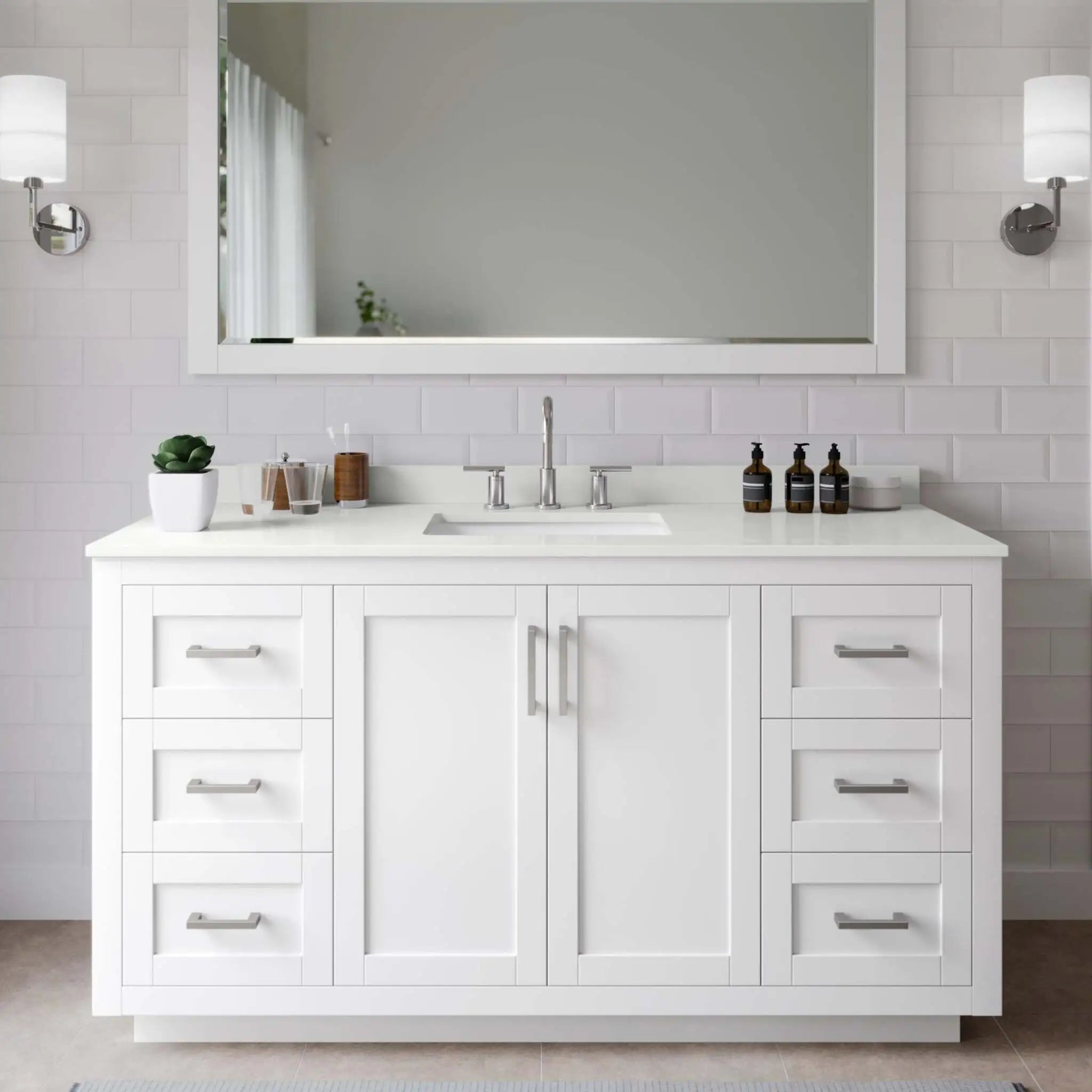 60" Miranda Single Bathroom Vanity in White with Brushed Nickel Trim by Wyndham