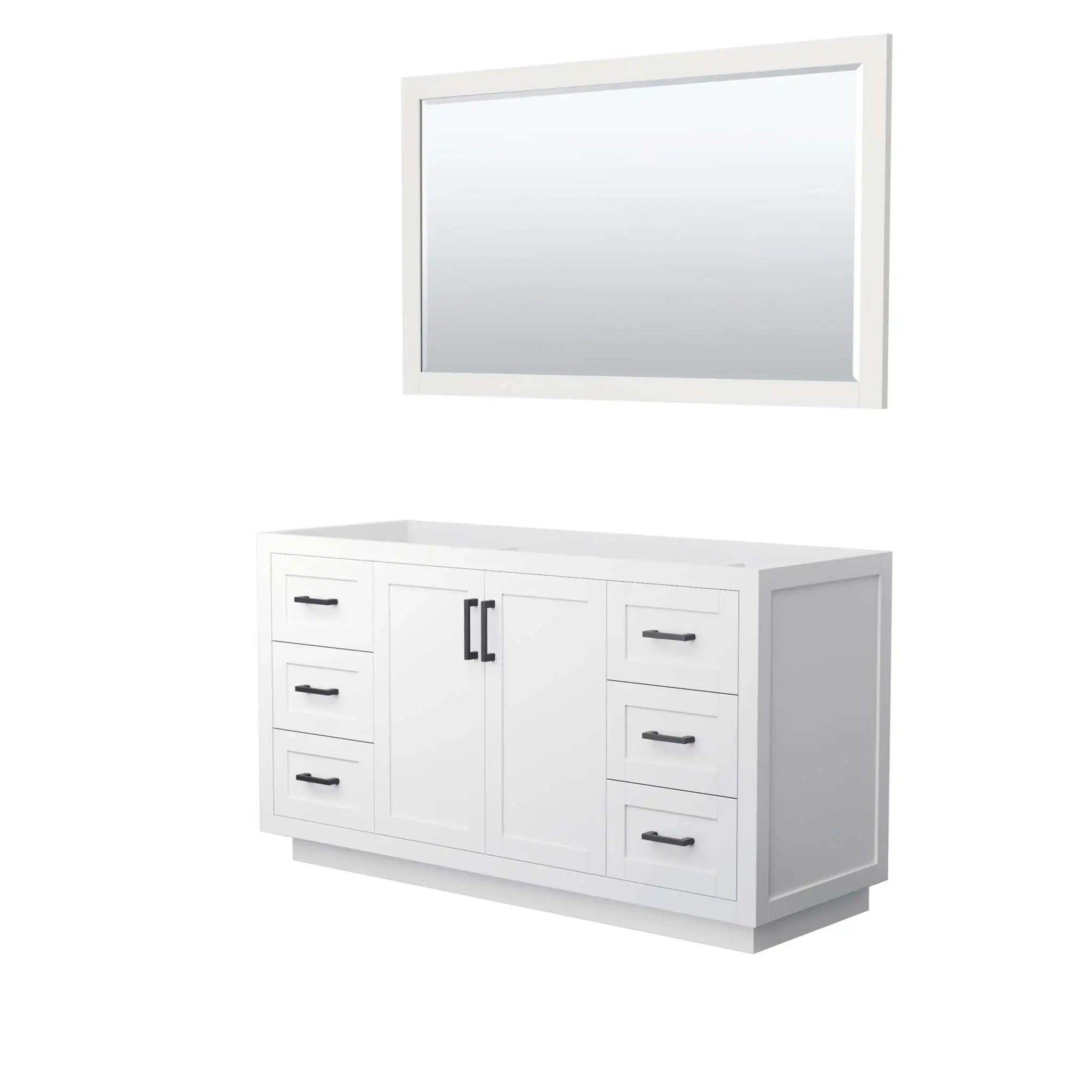60" Miranda Single Bathroom Vanity in White with Matte Black Trim & 58" Mirror by Wyndham