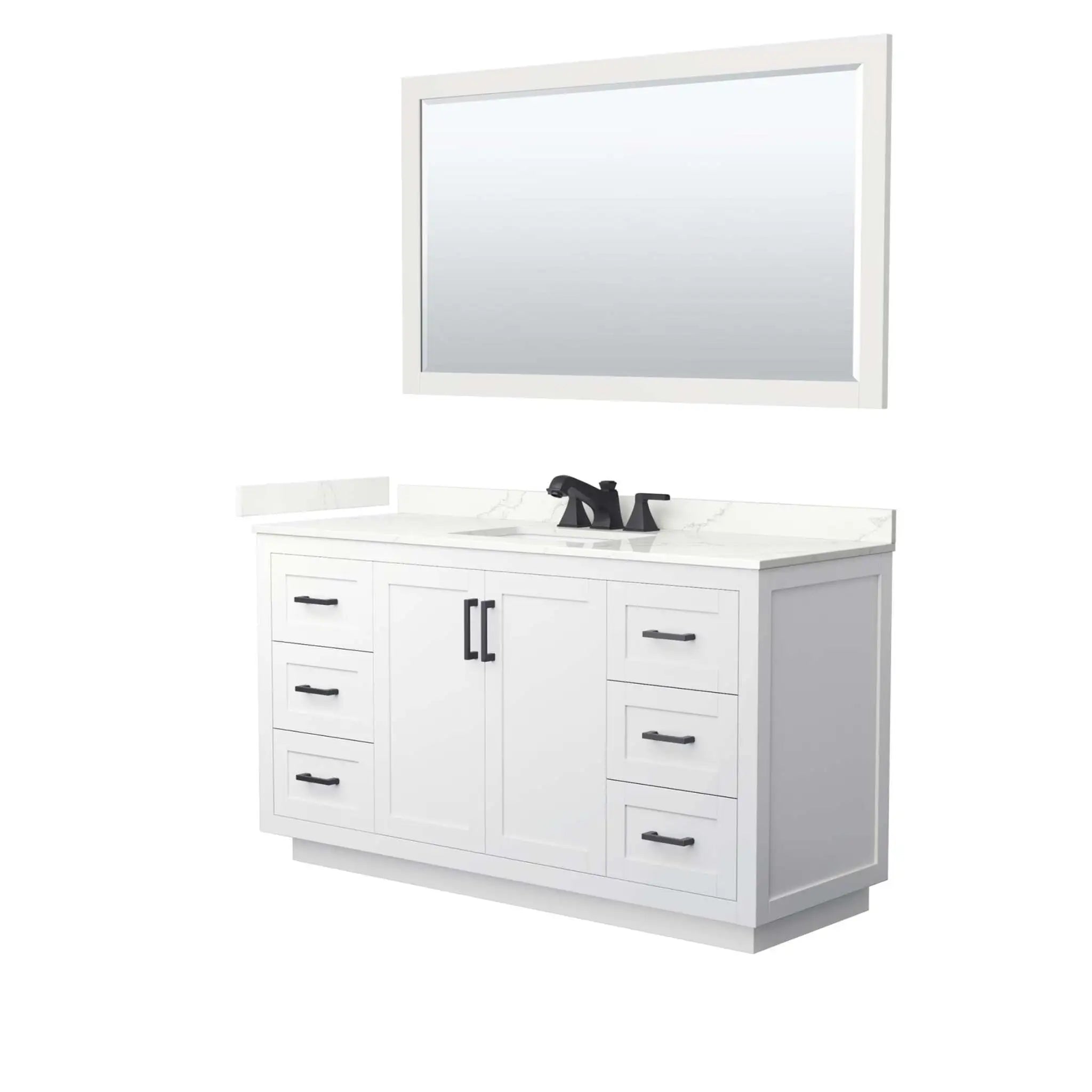 60" Miranda Single Bathroom Vanity in White with Matte Black Trim & 58" Mirror by Wyndham