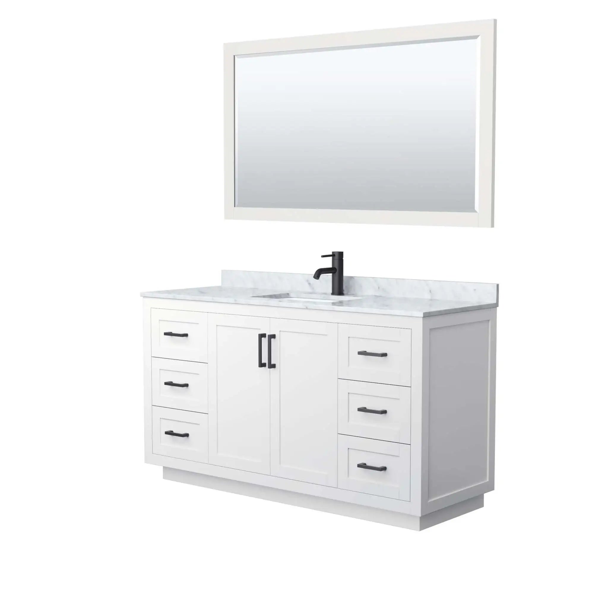 60" Miranda Single Bathroom Vanity in White with Matte Black Trim & 58" Mirror by Wyndham
