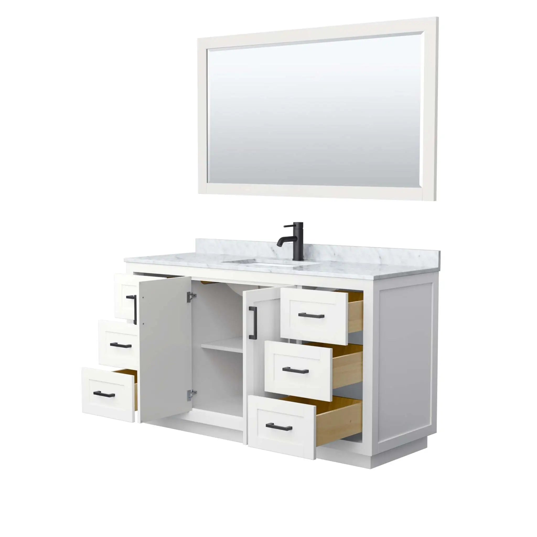 60" Miranda Single Bathroom Vanity in White with Matte Black Trim & 58" Mirror by Wyndham