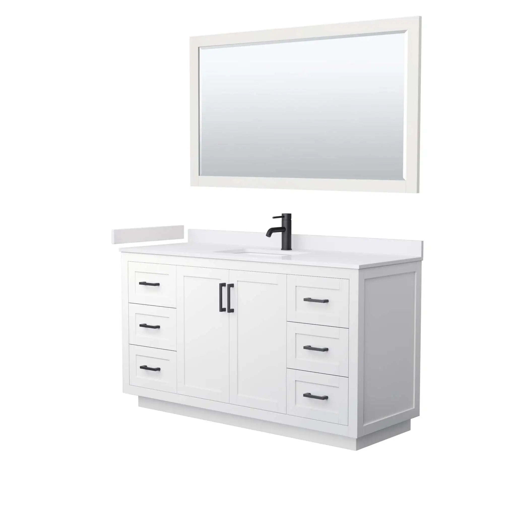60" Miranda Single Bathroom Vanity in White with Matte Black Trim & 58" Mirror by Wyndham