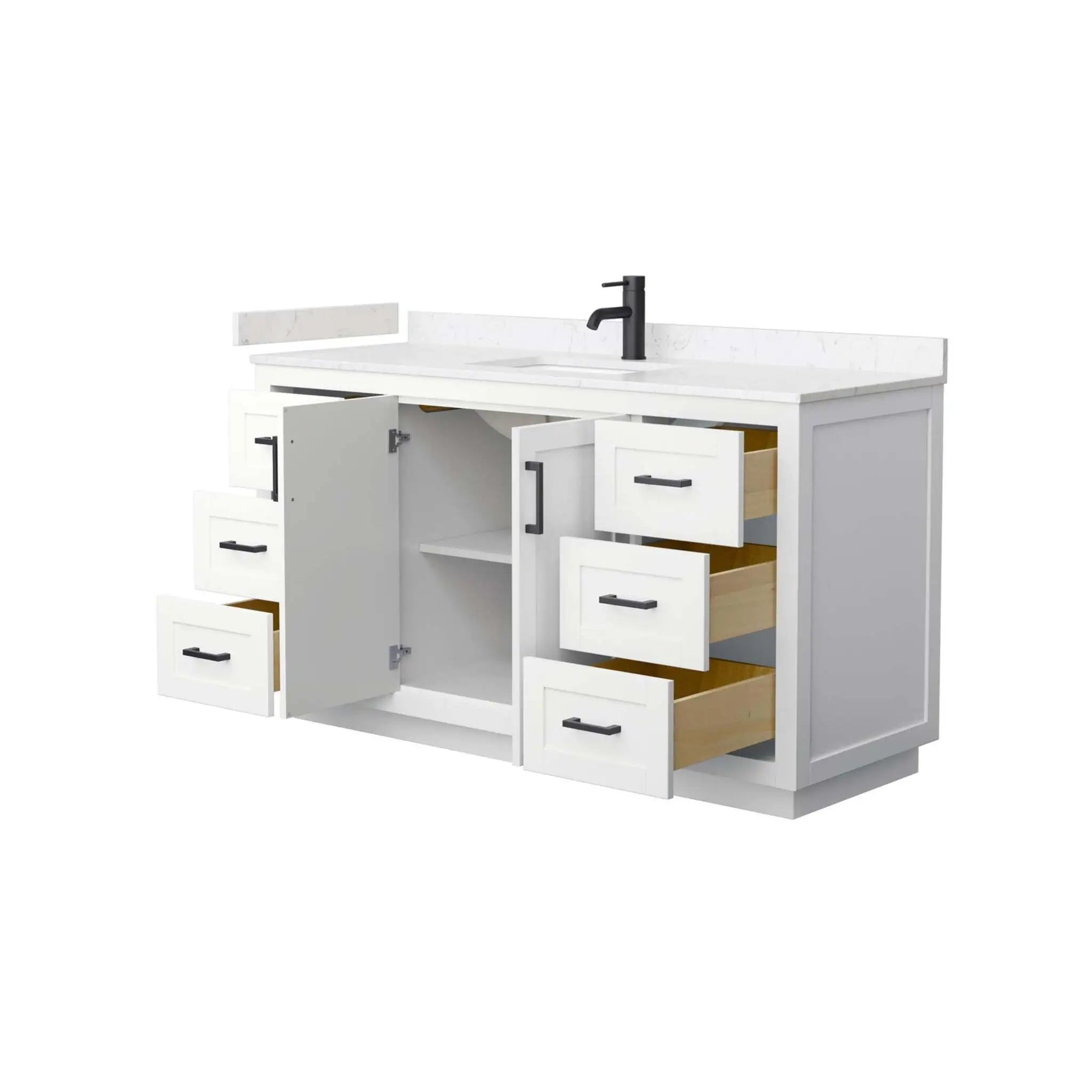 60" Miranda Single Bathroom Vanity in White with Matte Black Trim by Wyndham