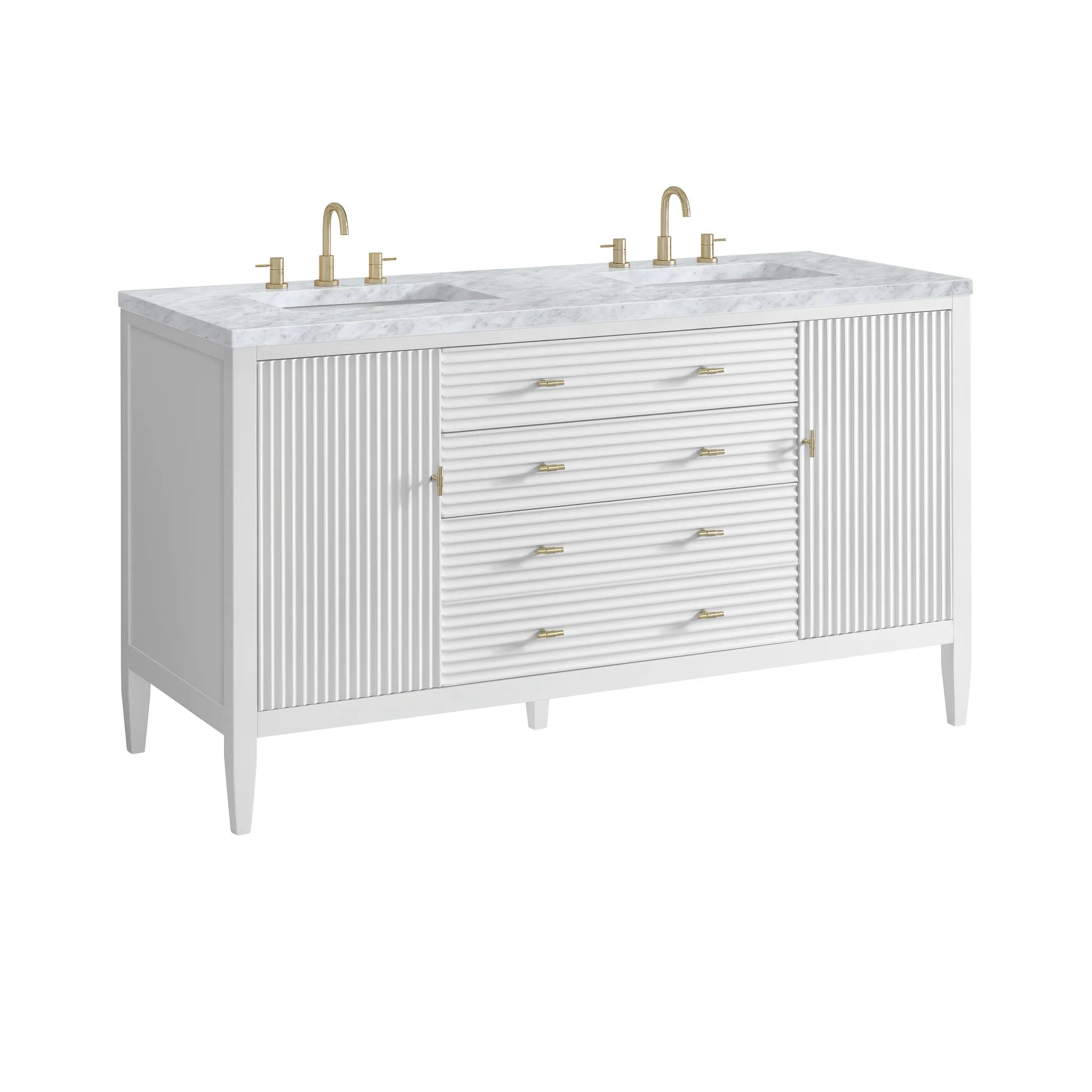 60" Myrrin Double Vanity in Bright White-Carrara White Marble-8" Widespread image 9