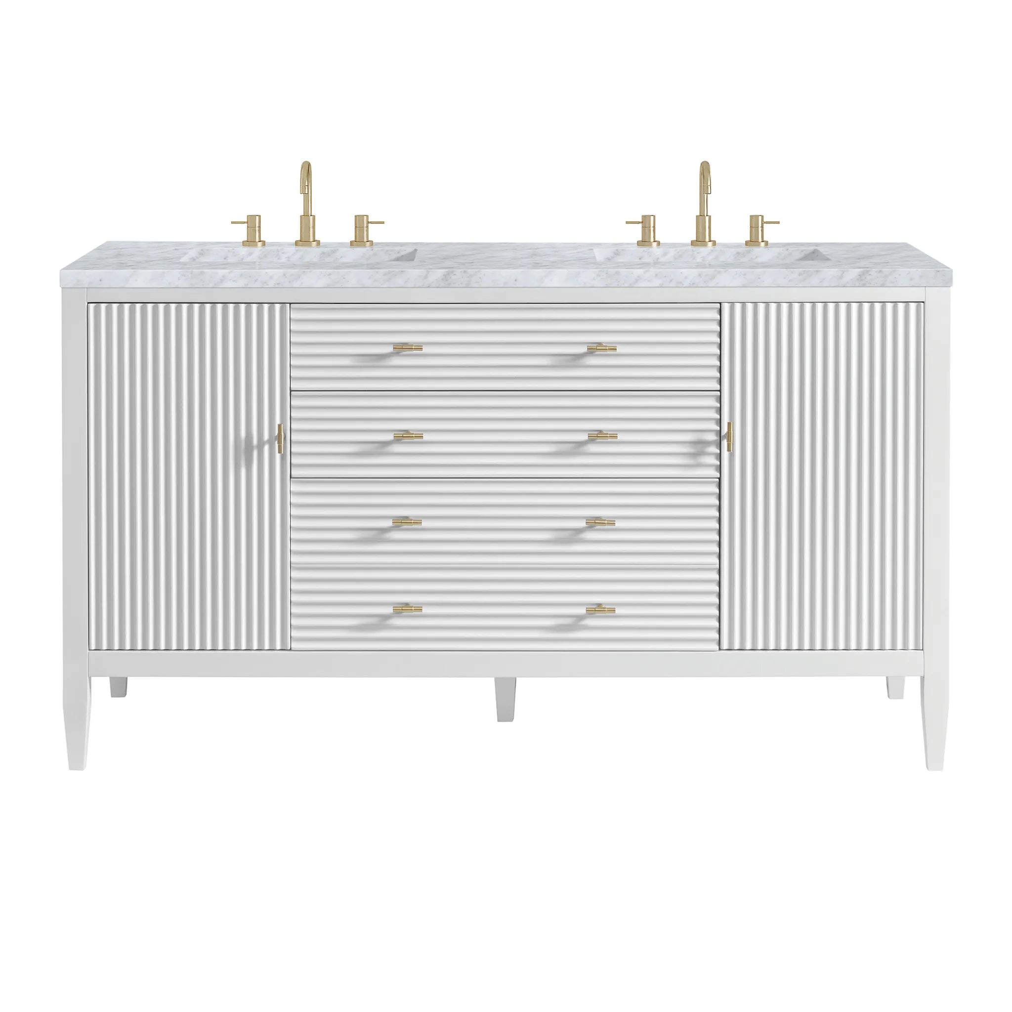 60" Myrrin Double Vanity in Bright White-Carrara White Marble-8" Widespread image