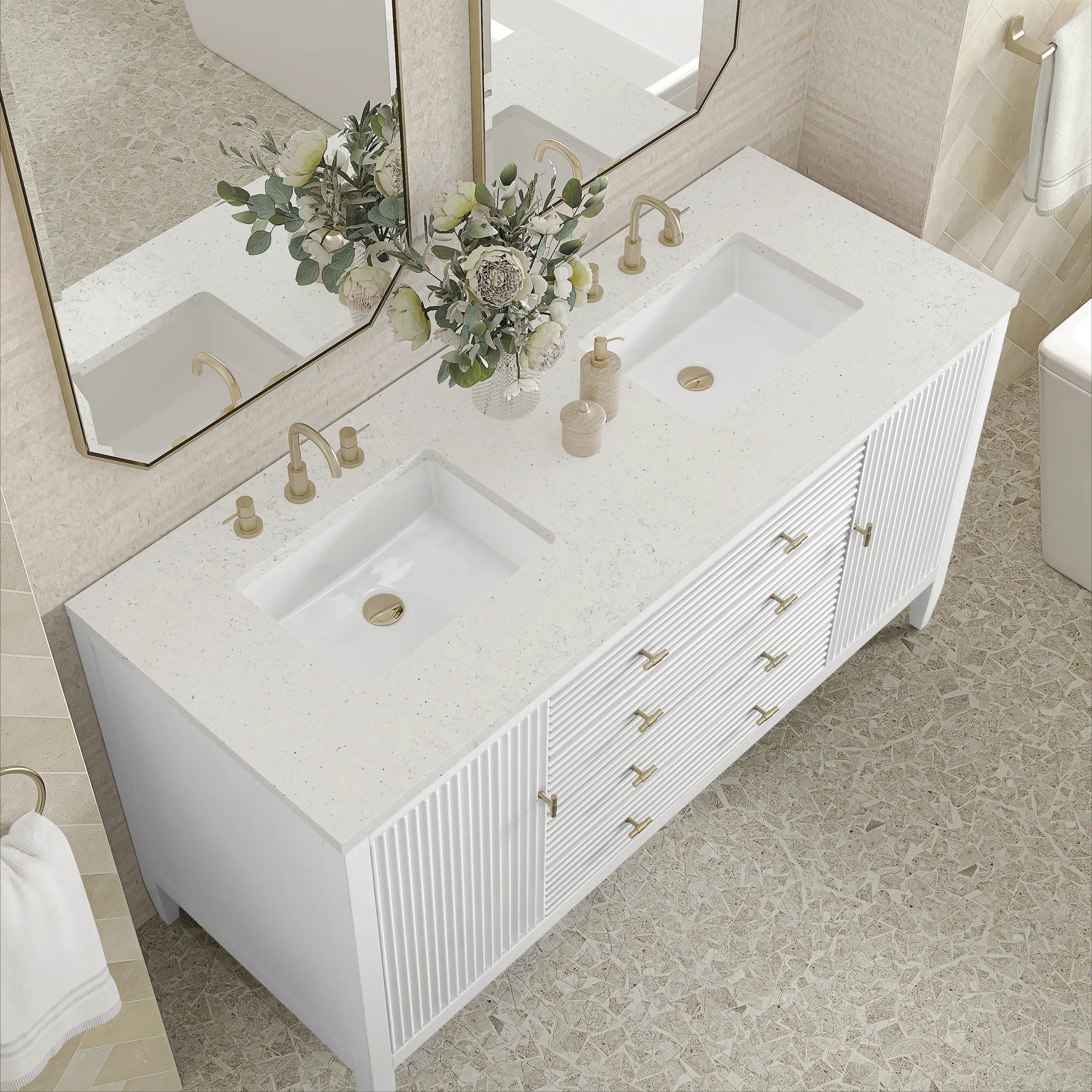 60" Myrrin Double Vanity in Bright White-Lime Delight Silestone-8" Widespread image 6
