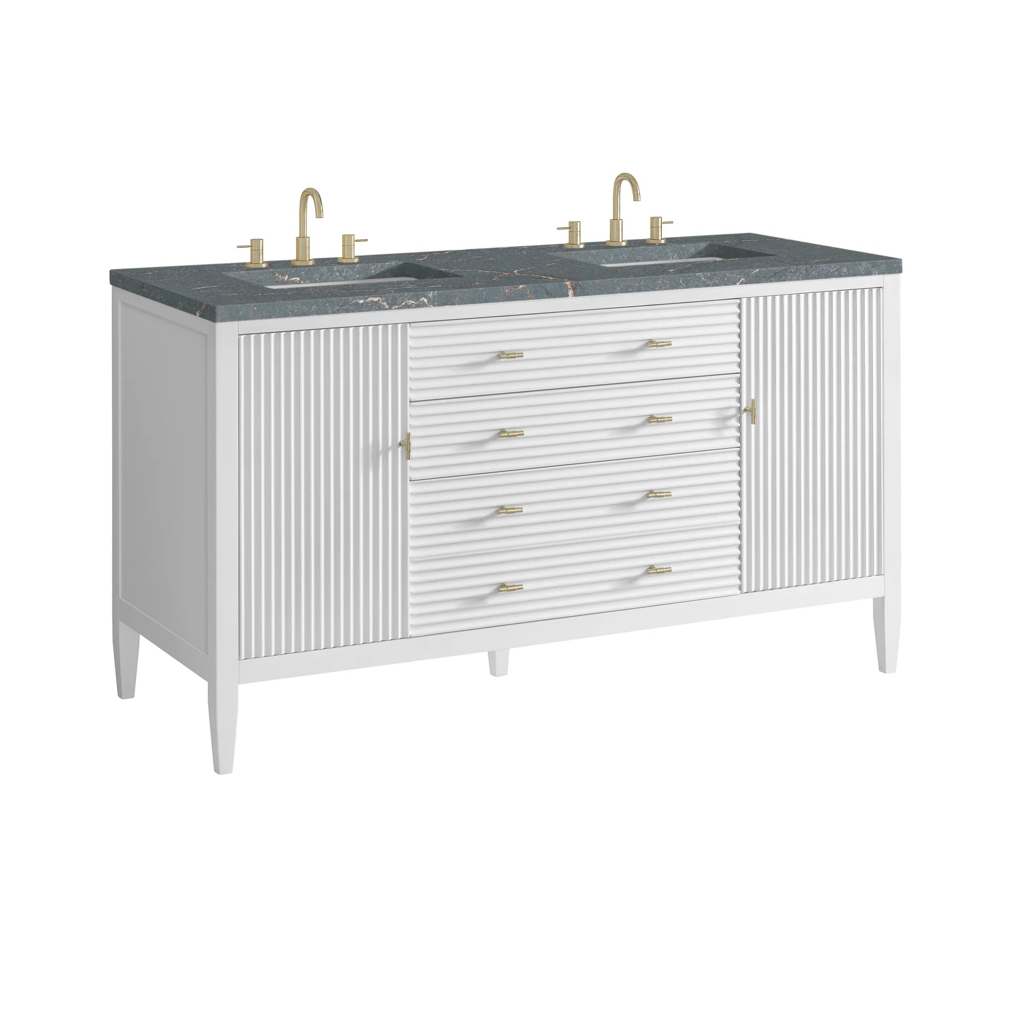 60" Myrrin Double Vanity in Bright White w/FreePower Wireless Charger-Parisien Bleu Silestone-8" Widespread image 12