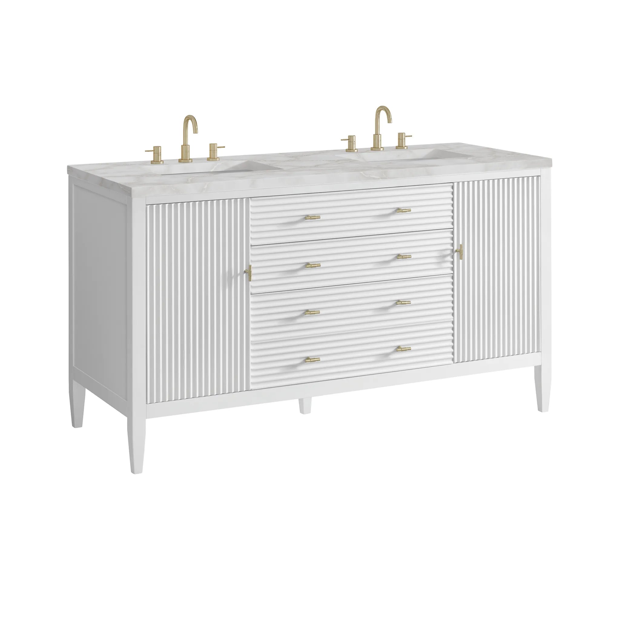 60" Myrrin Double Vanity in Bright White w/FreePower Wireless Charger-Victorian Silver Silestone-8" Widespread image 12