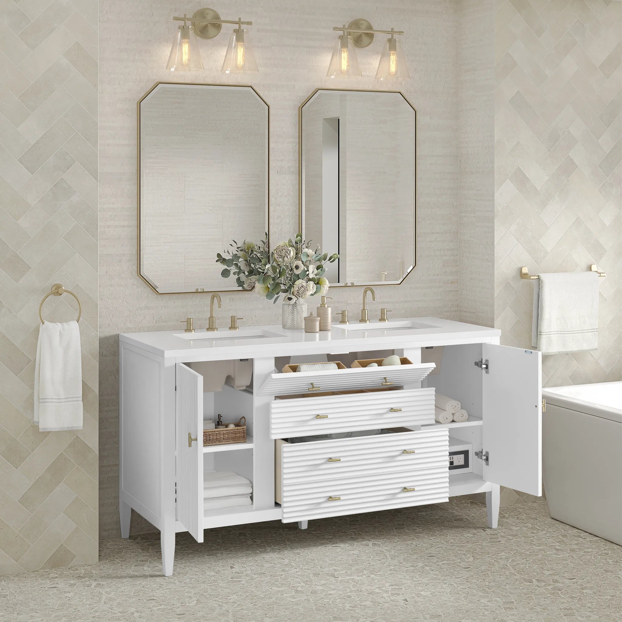 60" Myrrin Double Vanity in Bright White-White Zeus Silestone-8" Widespread image 4