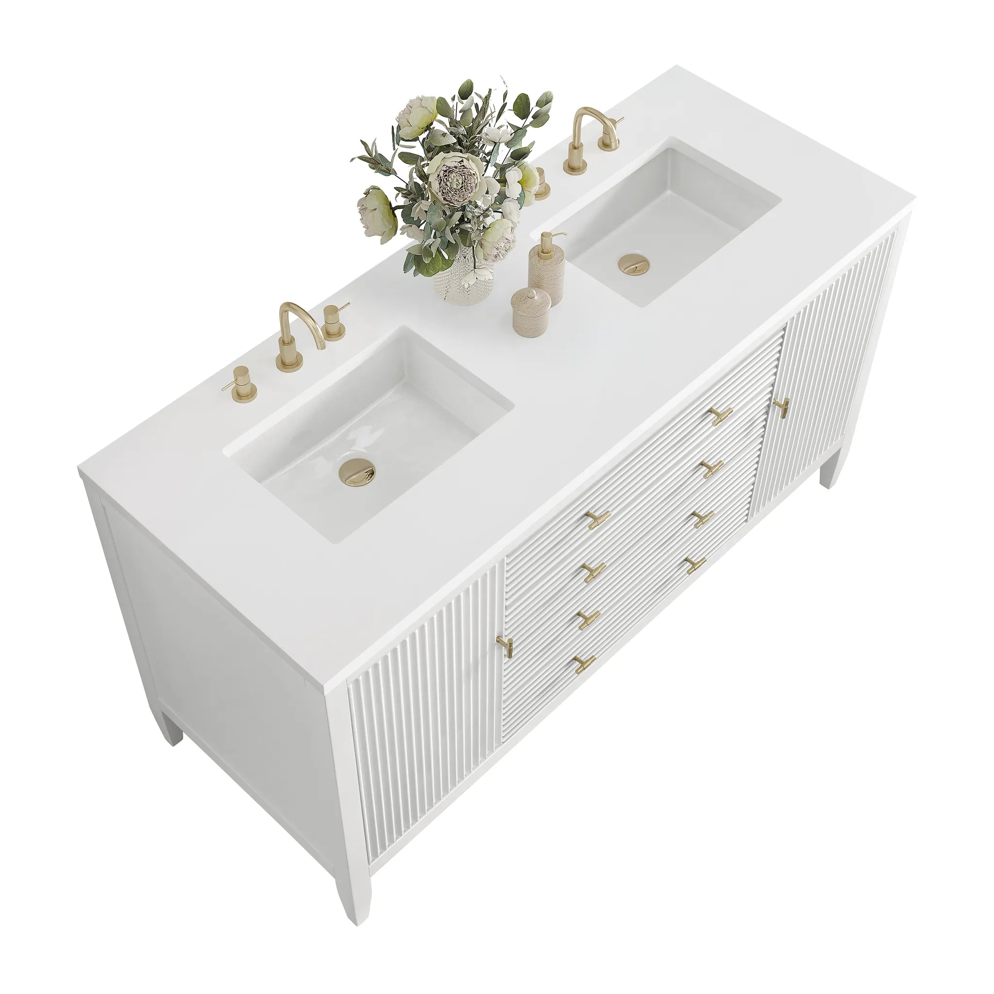 60" Myrrin Double Vanity in Bright White-White Zeus Silestone-8" Widespread image 7