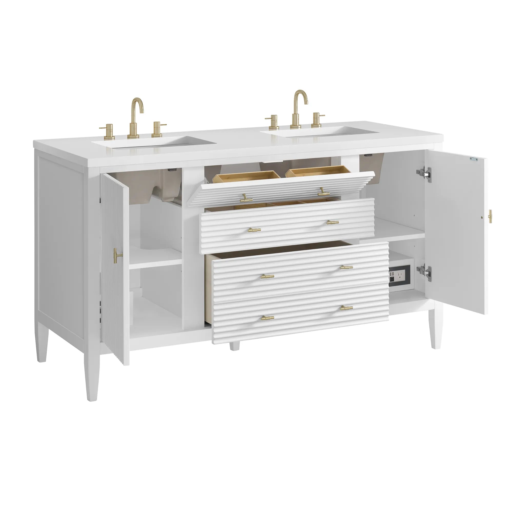 60" Myrrin Double Vanity in Bright White-White Zeus Silestone-8" Widespread image 9
