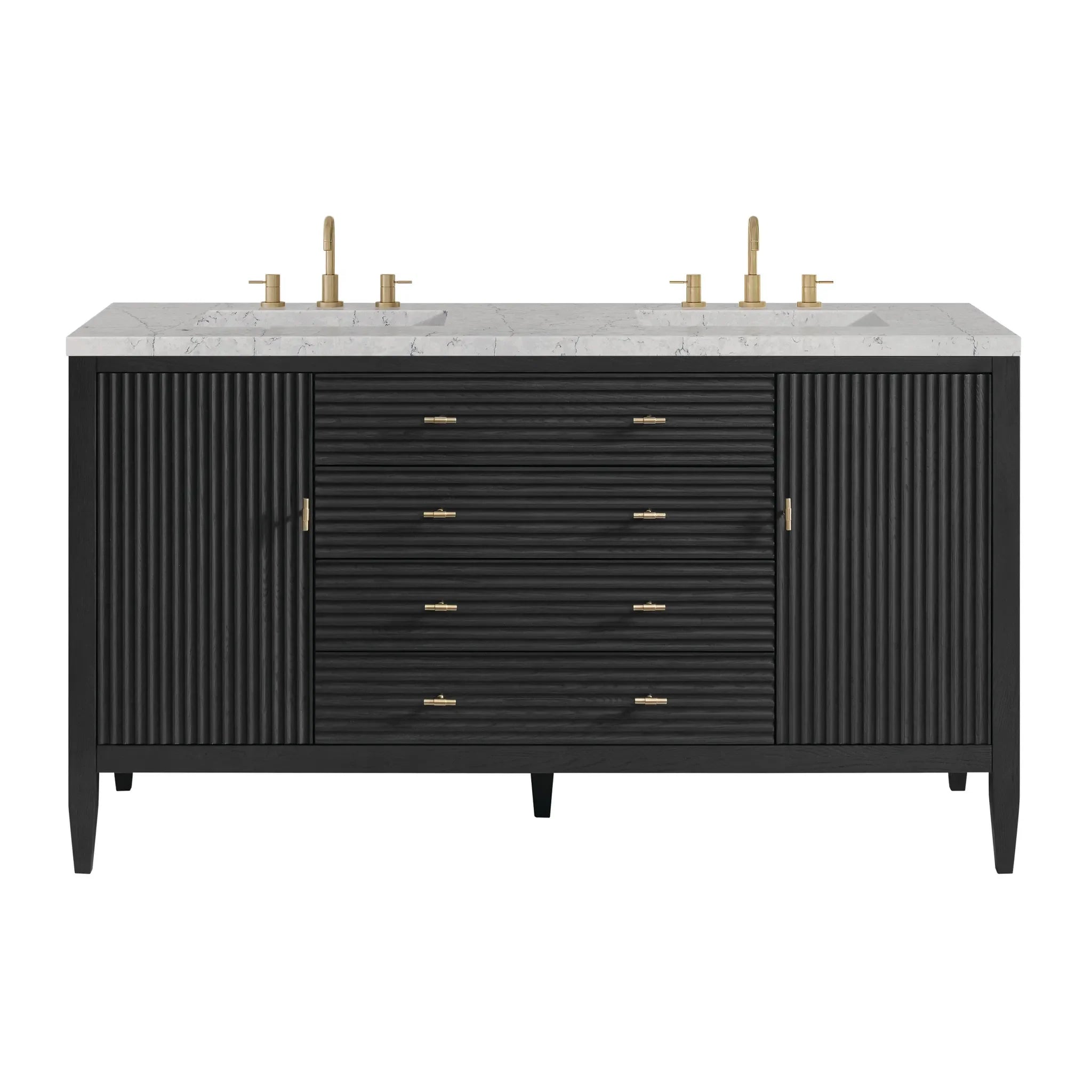 60" Myrrin Double Vanity in Carbon Oak-Eternal Jasmine Pearl Silestone-8" Widespread image