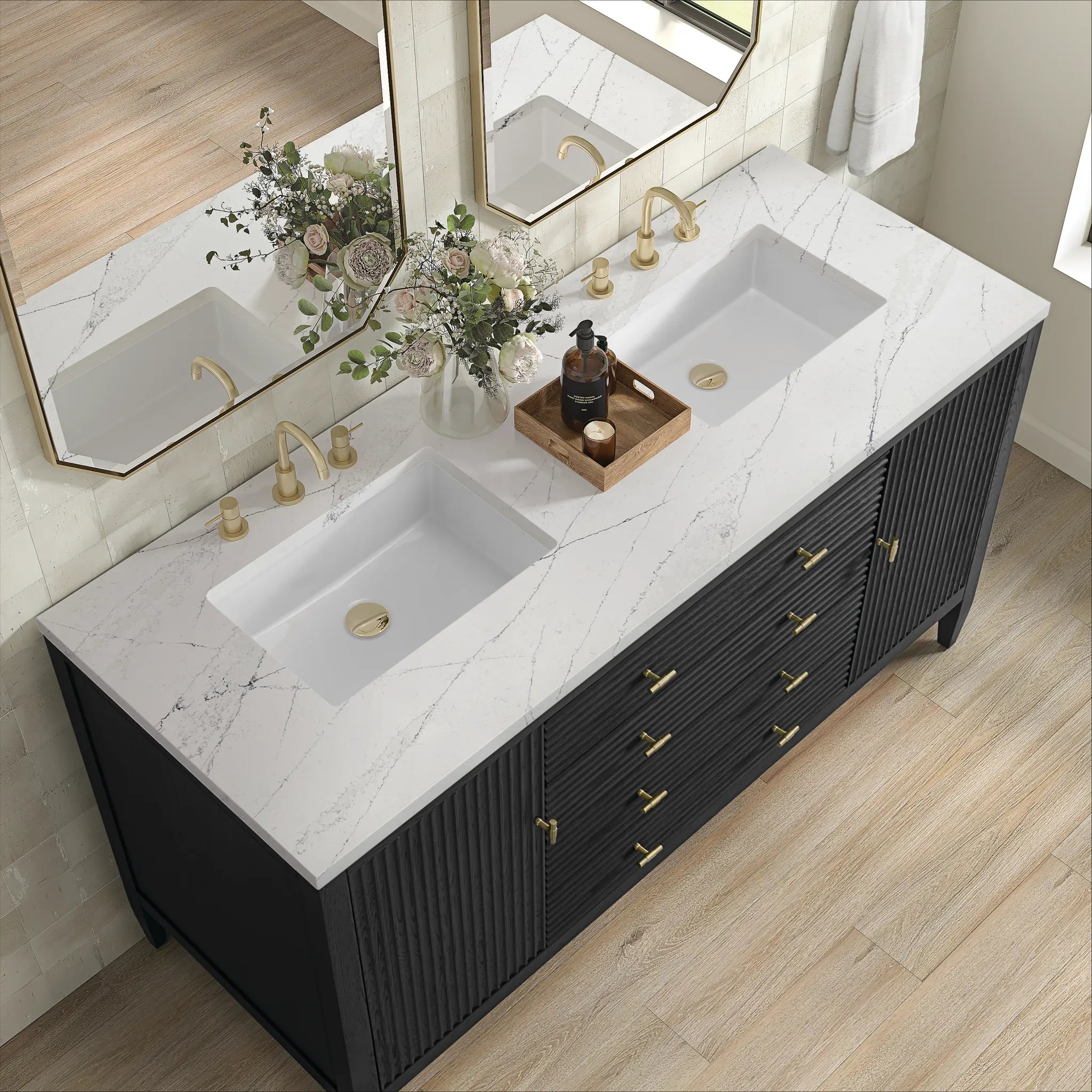60" Myrrin Double Vanity in Carbon Oak-Ethereal Noctis Silestone-8" Widespread image 6