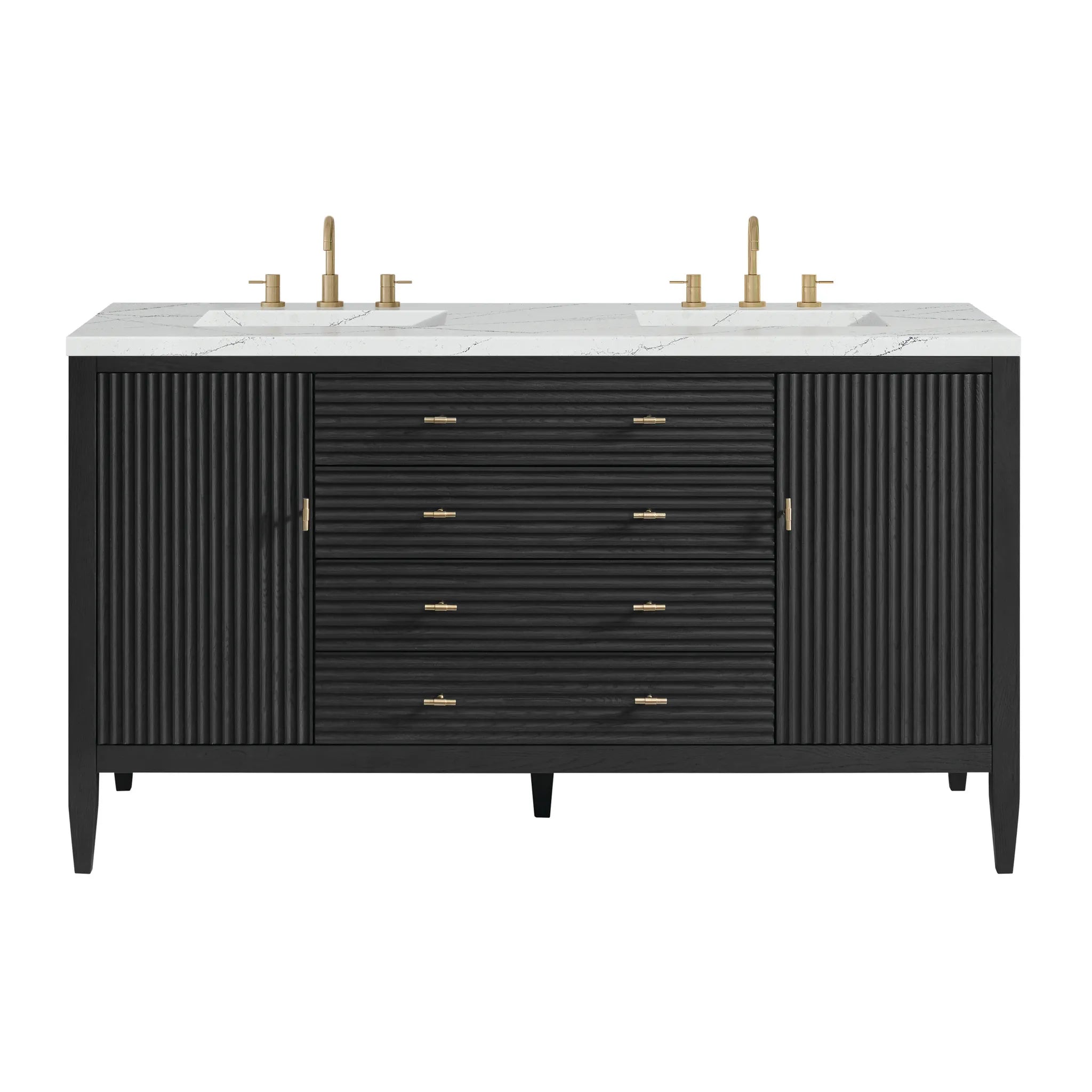 60" Myrrin Double Vanity in Carbon Oak-Ethereal Noctis Silestone-8" Widespread image