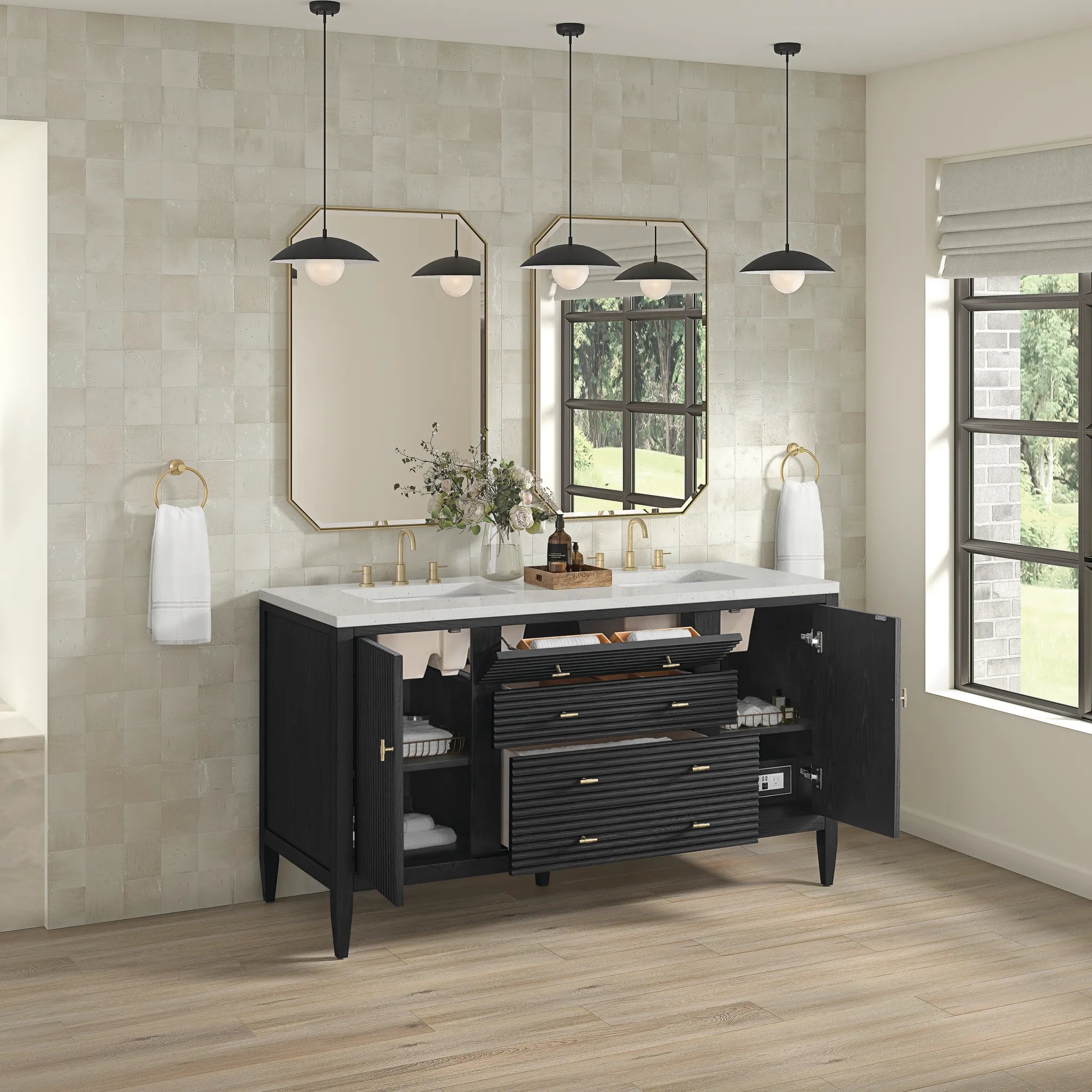 60" Myrrin Double Vanity in Carbon Oak-Lime Delight Silestone-8" Widespread image 4