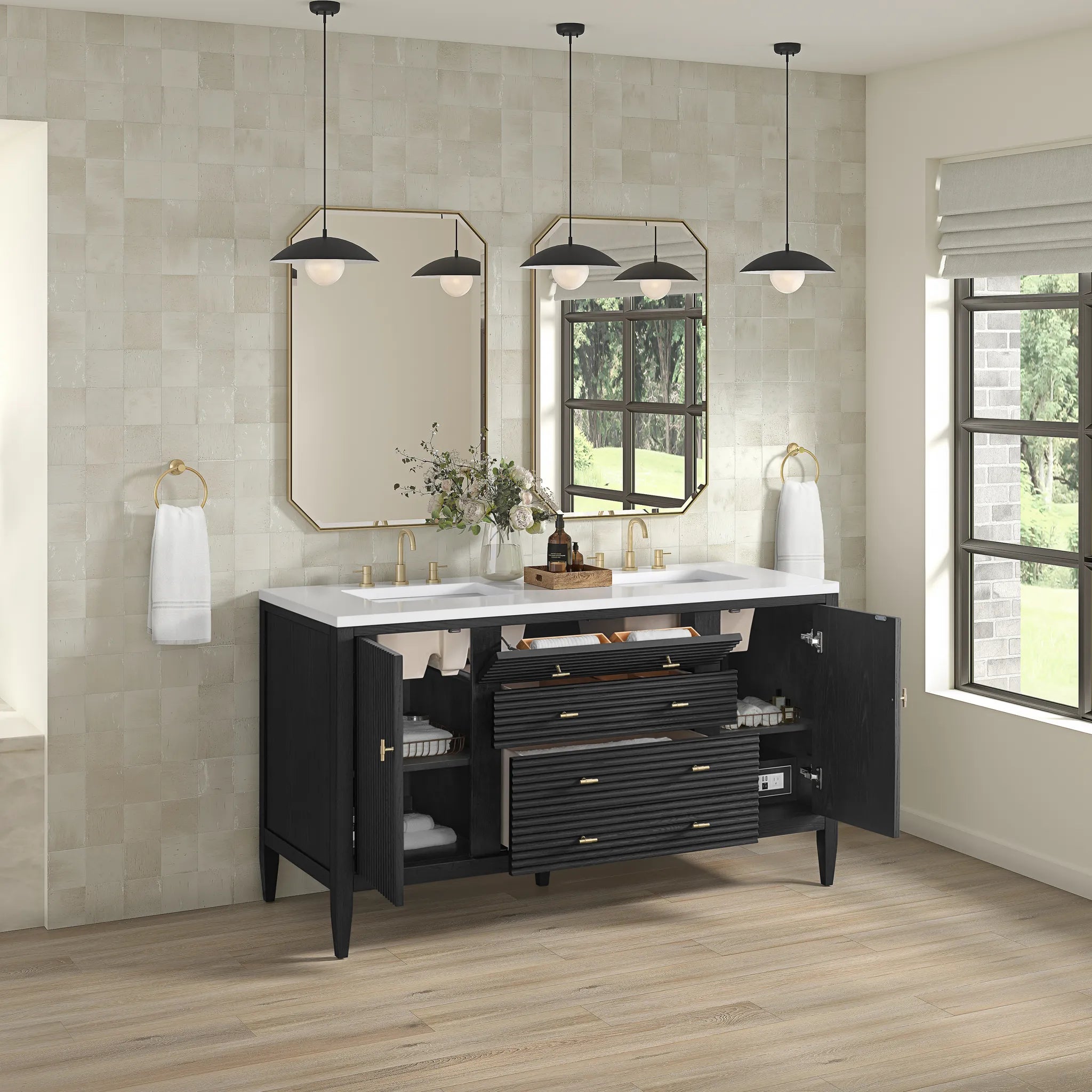 60" Myrrin Double Vanity in Carbon Oak-White Zeus Silestone-8" Widespread image 4