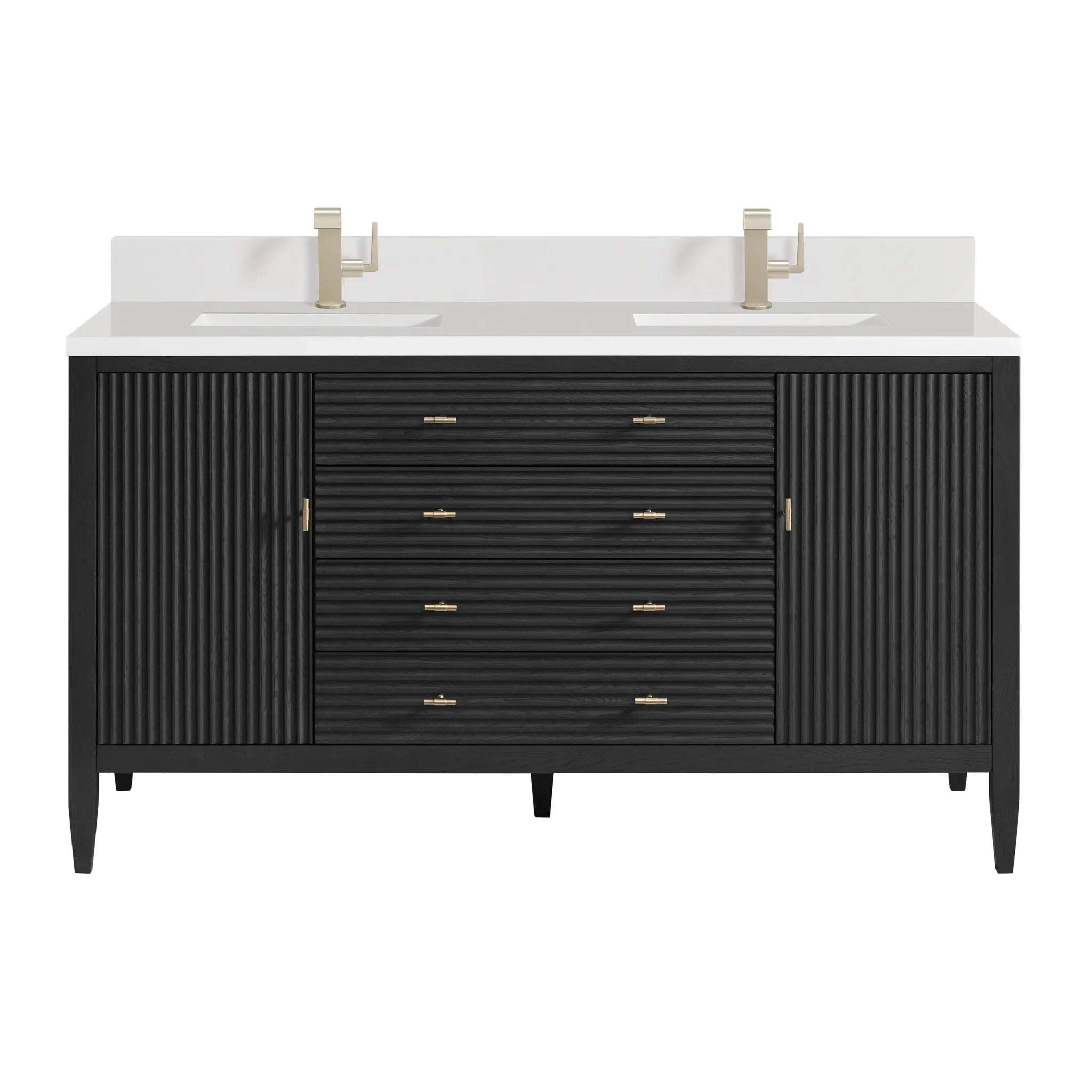 60" Myrrin Double Vanity in Carbon Oak-White Zeus Silestone & Backsplash-Single Hole image