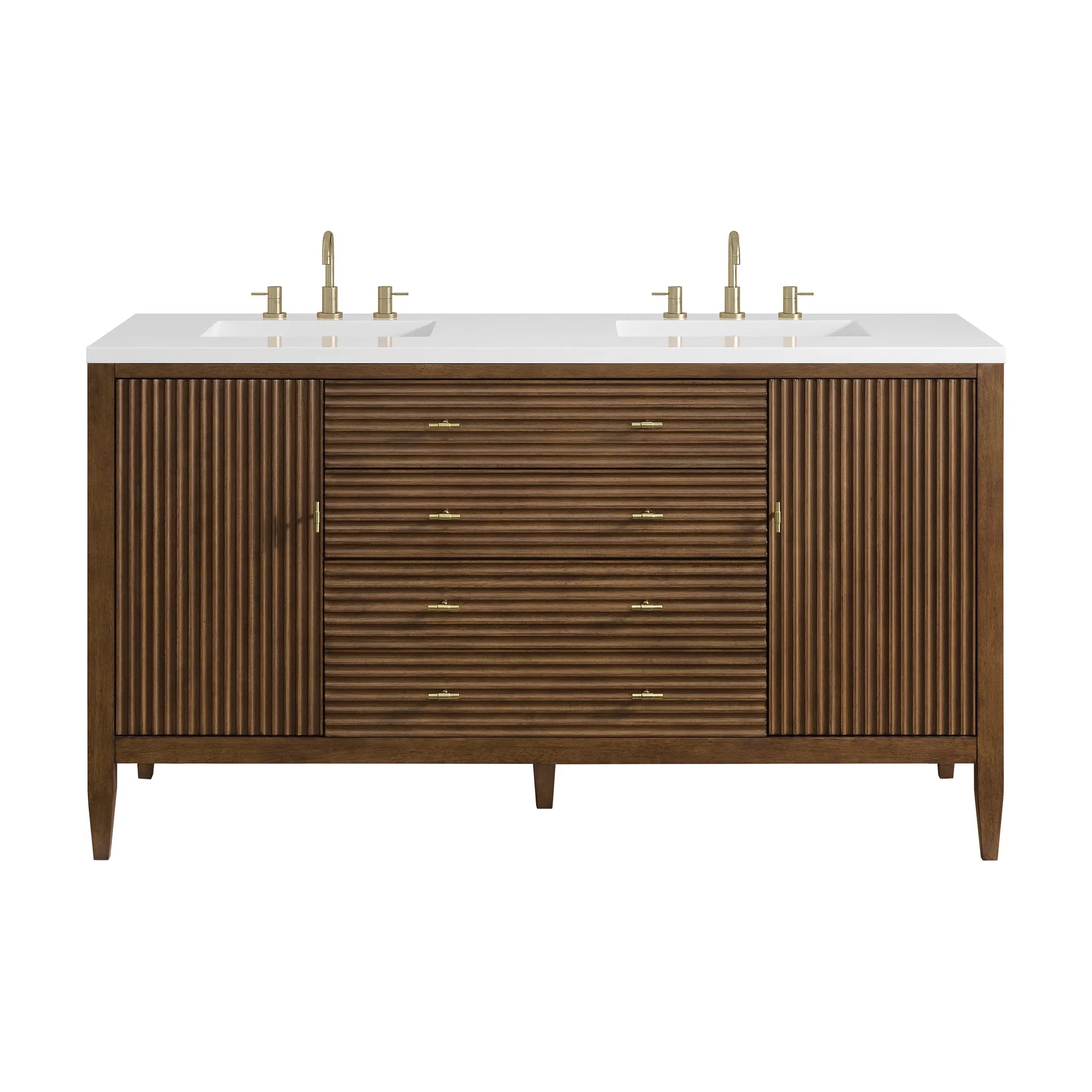 60" Myrrin Double Vanity in Mid Century Walnut w/FreePower Wireless Charger-Cabinet Only-Not Available image