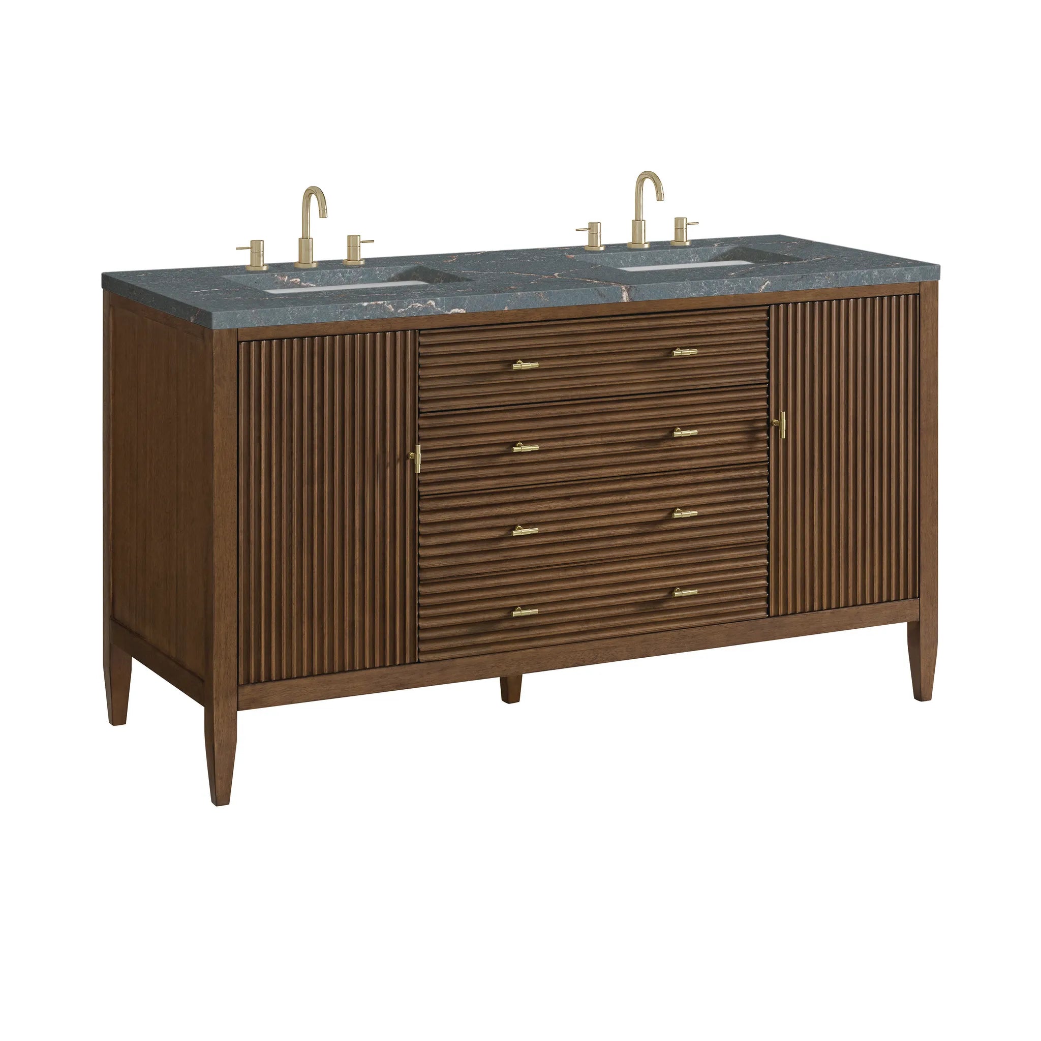 60" Myrrin Double Vanity in Mid Century Walnut w/FreePower Wireless Charger-Parisien Bleu Silestone-8" Widespread image 12
