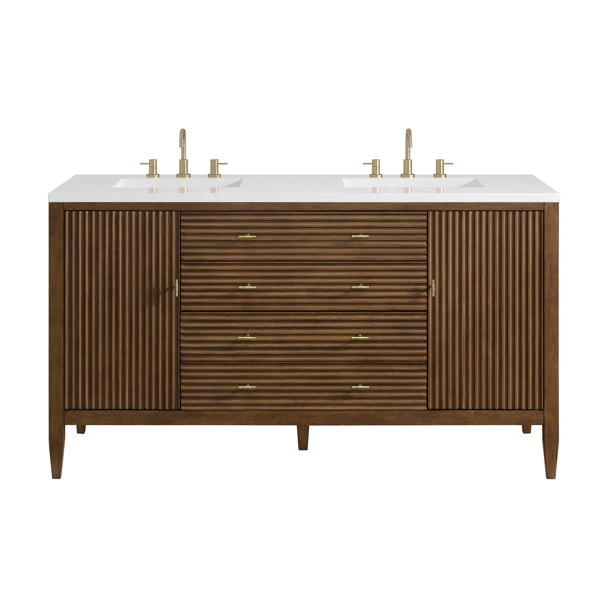 60" Myrrin Double Vanity in Mid Century Walnut-White Zeus Silestone-8" Widespread image