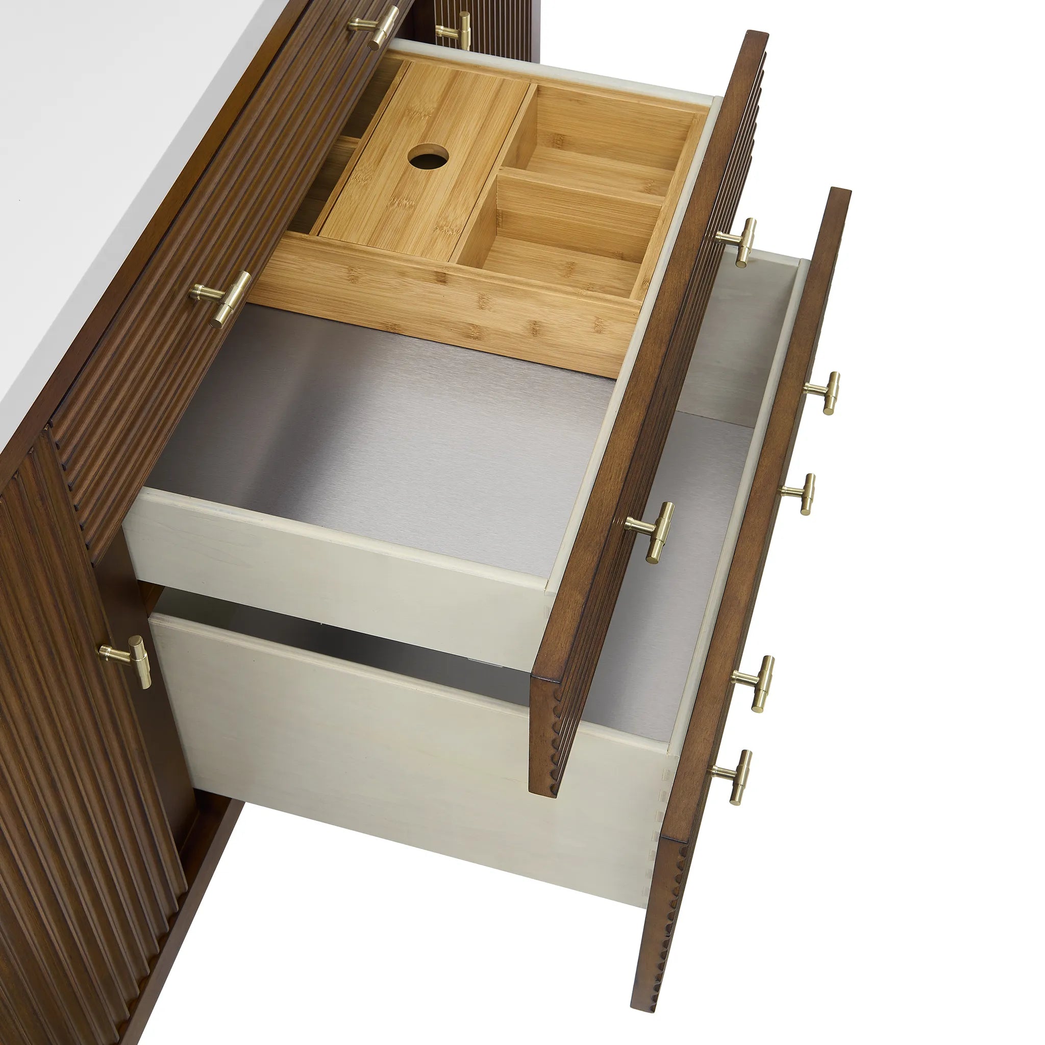 60" Myrrin Double Vanity in Mid Century Walnut Wireless Charger-Eternal Jasmine Pearl Silestone-8" Widespread image 14