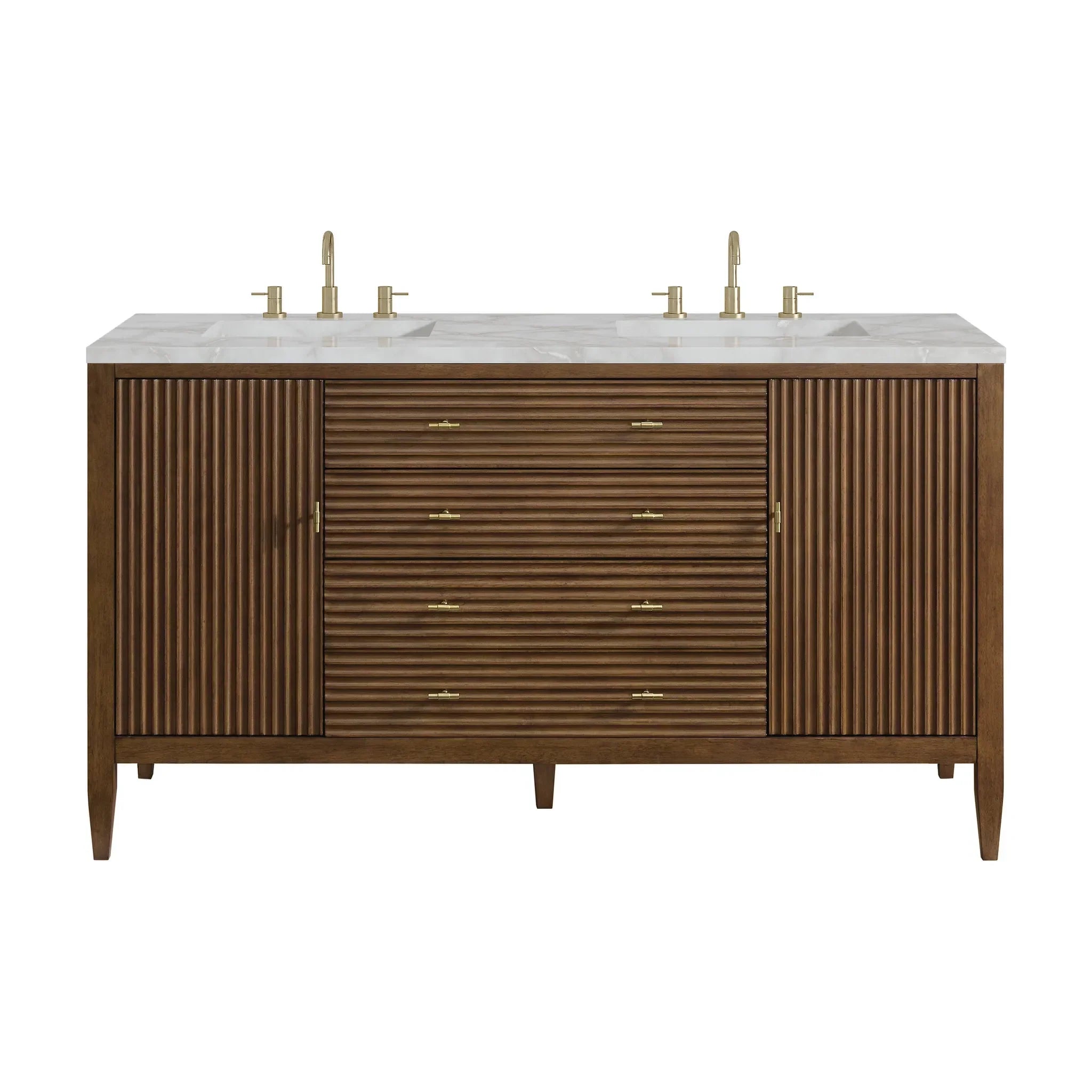 60" Myrrin Double Vanity in Mid Century Walnut by James Martin Vanities - AURA Modern Home