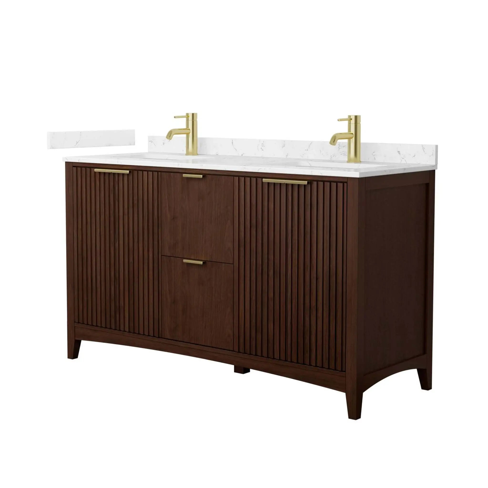 60" Palmilla Double Bathroom Vanity in Dark Walnut with Brushed Gold Trim by Wyndham
