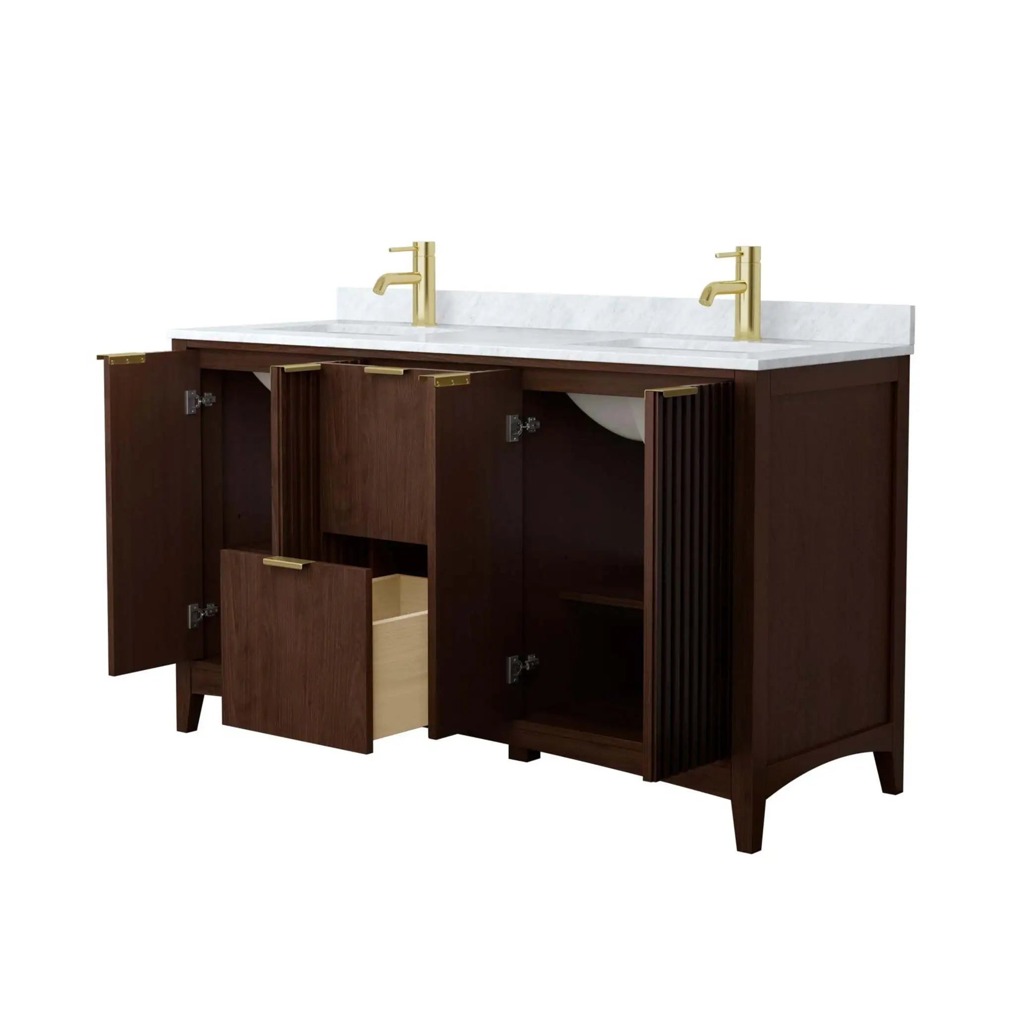 60" Palmilla Double Bathroom Vanity in Dark Walnut with Brushed Gold Trim by Wyndham